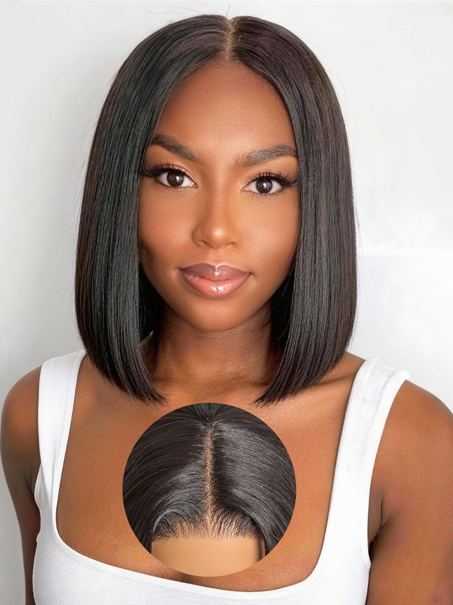 GORGIUS Blonde Bob Wig with Highlights Glueless Straight Short Synthetic Lace Front Wigs For Women Pre Cut Pre Plucked Side Part Hairline 12 Inch