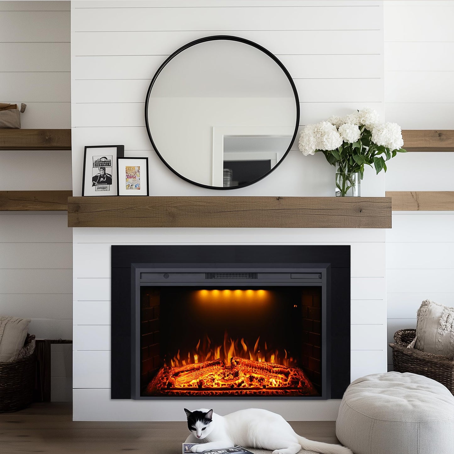 Valuxhome 40” W Electric Fireplace Insert with Log Speaker for Crackling Sound, 750W(Low)/1500W(high) for Heating, Independent Function for Heating and Changing Colors, Overheating Protection