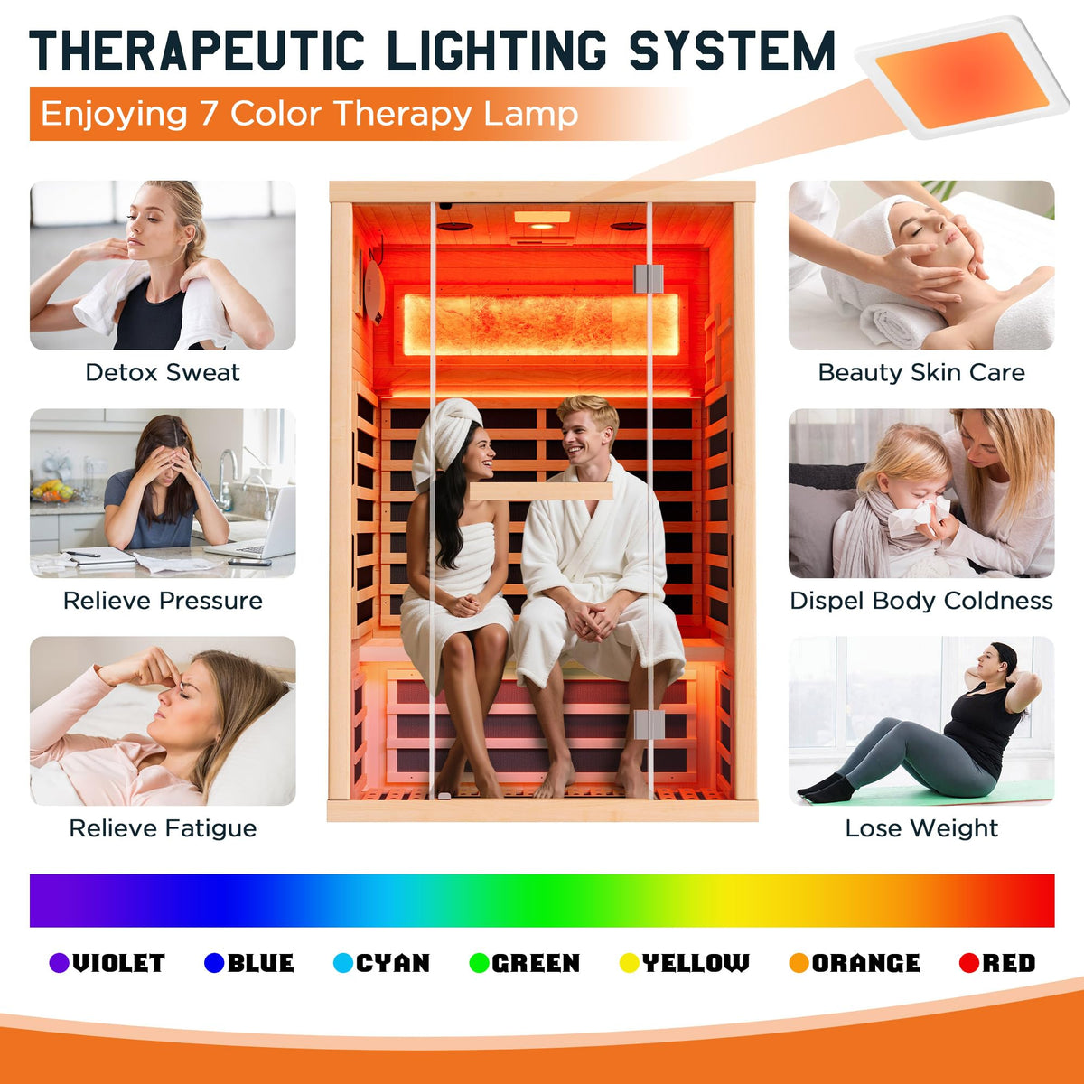 Albott 4 Person Infrared Sauna with 7-Color Light Therapy, Low EMF 2145W