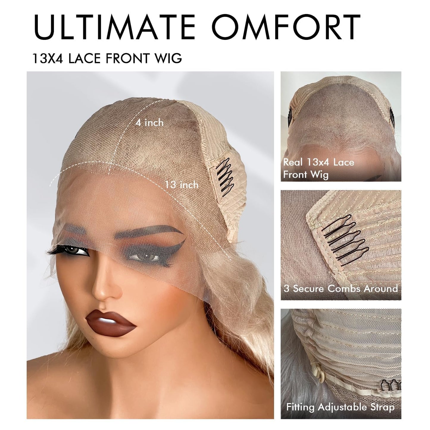 Ash Blonde Wig Human Hair 13x4 Glueless Lace Front Bob Wig 12" | 220% Density Double Drawn 15A Remy Brazilian Human Hair Wig Soft & Full Wear Go HD Pre cut Lace Pre plucked Natural Hairline
