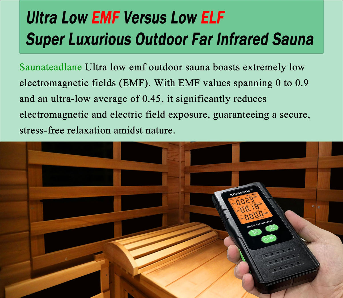 LTCCDSS Ultra-Low EMF Outdoor Infrared Sauna 2 Person, Composite Wood Far Infrared Sauna for Home, EMF 0.1-1mG, Bluetooth & Chromotherapy