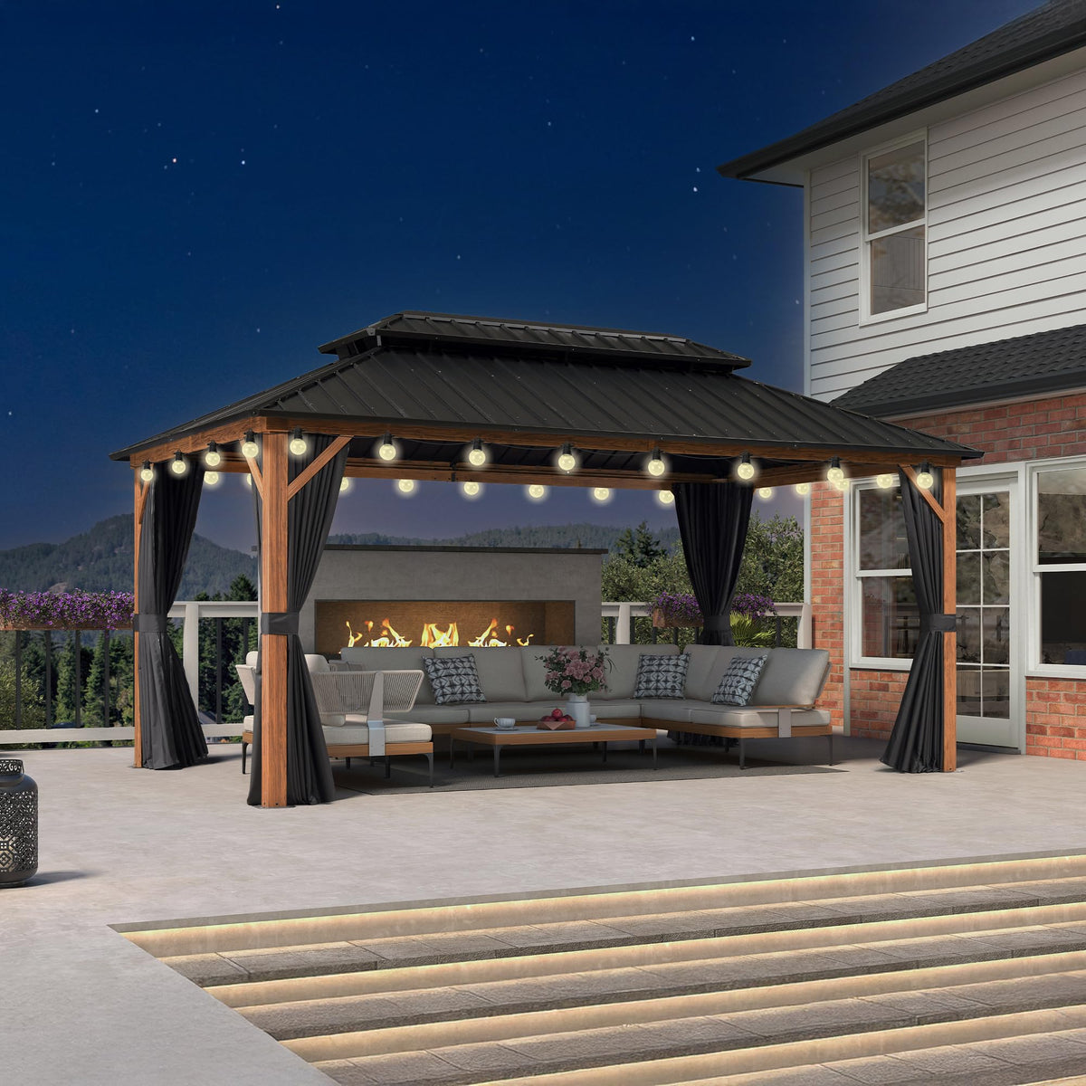 PURPLE LEAF Sunroom 12' x 14' Solarium Double Roof Gazebo, Sliding Doors