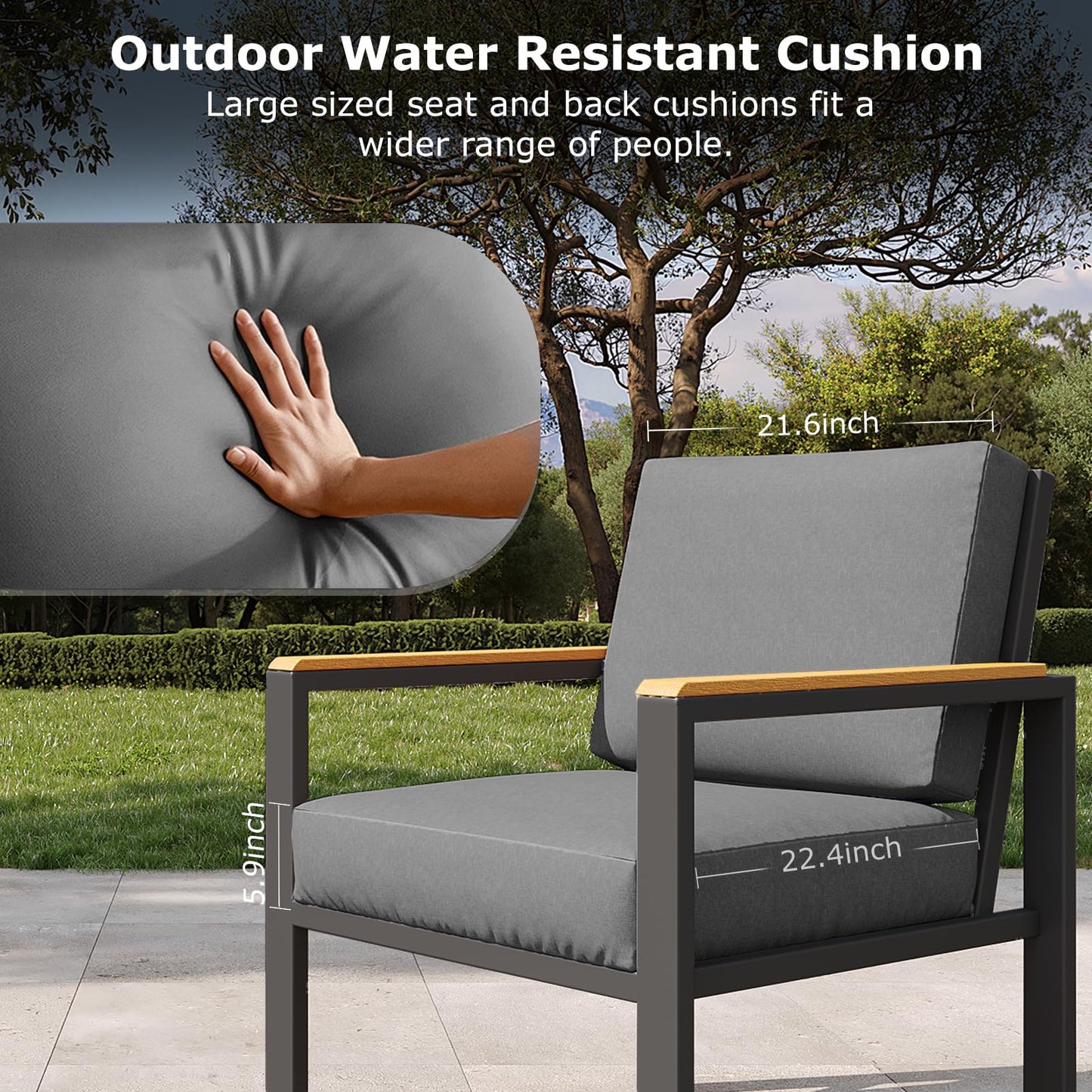 5-Piece Patio Furniture Set with 28” Propane Fire Pit Table, Heavy-Duty Metal Outdoor Conversation Set with Deep Cushions & Wood-Like Armrests for Patio, Porch, Backyard, Garden – Grey
