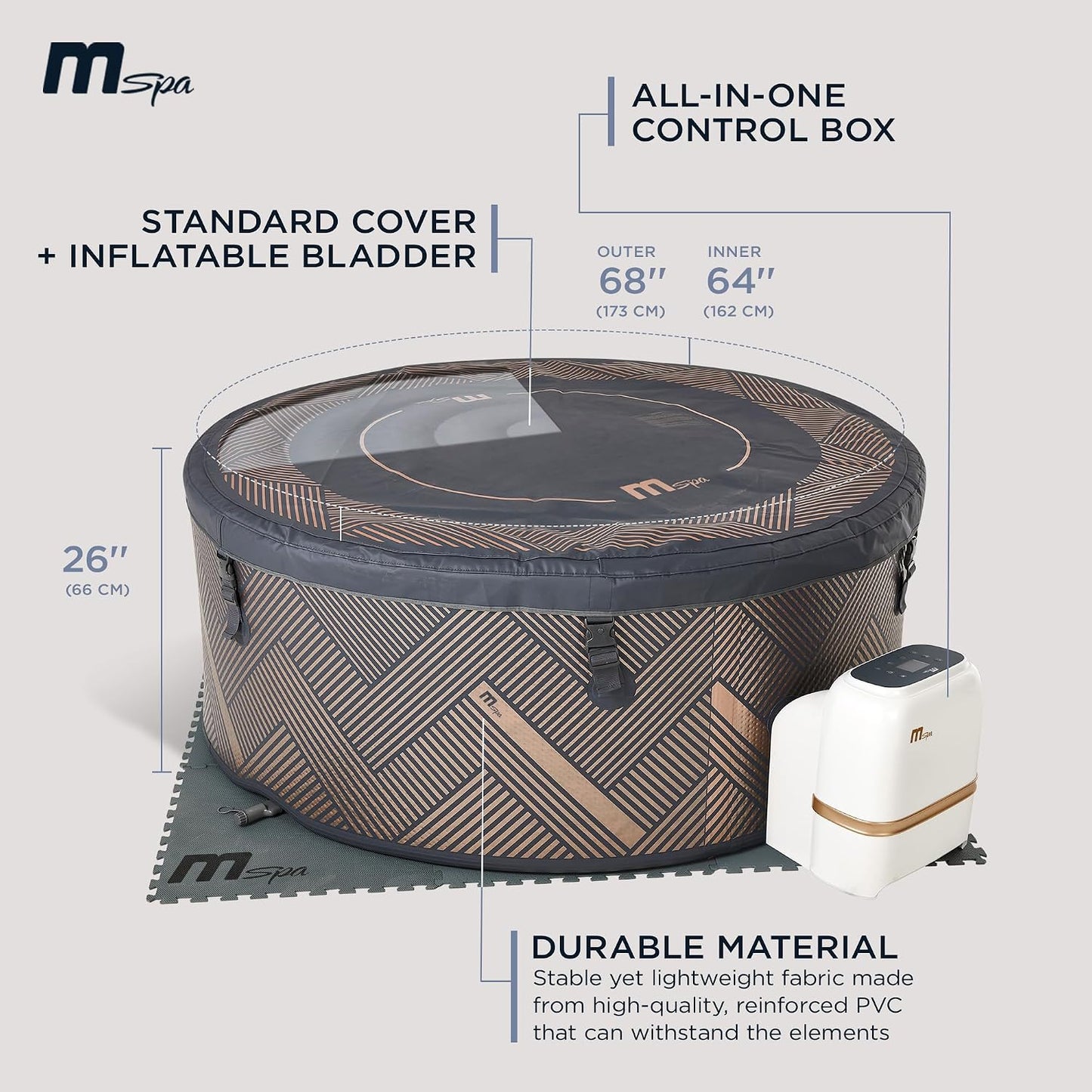 MSpa 6-Person Inflatable Hot Tub, Round Bubble Massage Spa, Champagne Gold | 138 Air Jets, Heats to 104F, 2200W PTC Heater, Drop-Stitch Walls, WiFi App Control, Auto-Filtration, All-in-One Control Box