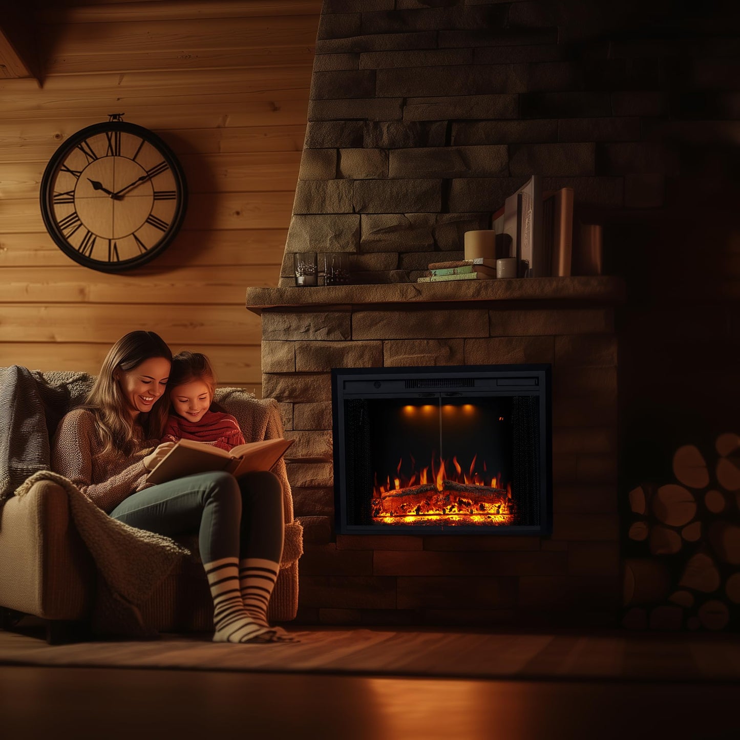 Valuxhome 40” W Electric Fireplace Insert with Log Speaker for Crackling Sound, 750W(Low)/1500W(high) for Heating, Independent Function for Heating and Changing Colors, Overheating Protection