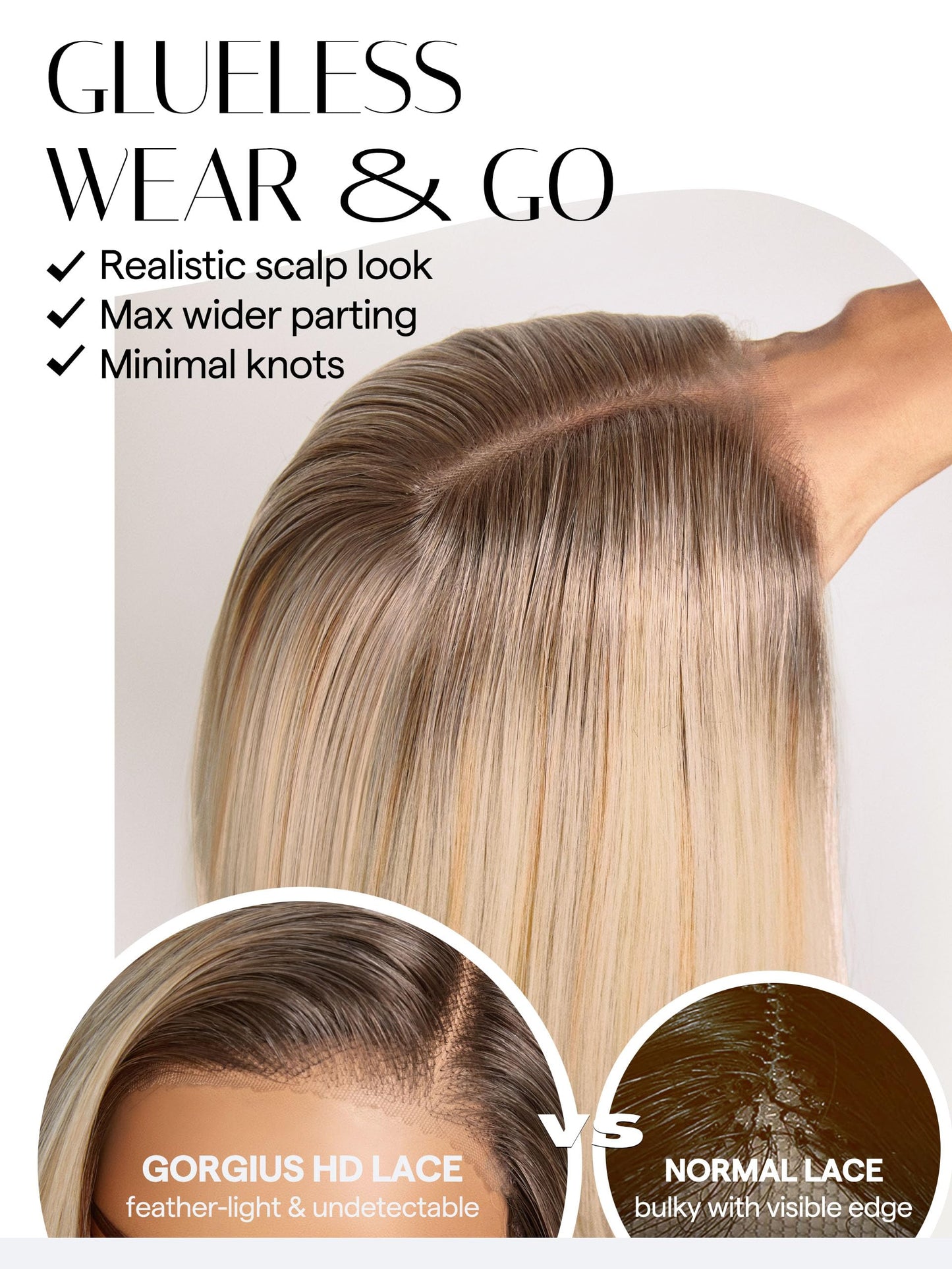GORGIUS Blonde Bob Wig with Highlights Glueless Straight Short Synthetic Lace Front Wigs For Women Pre Cut Pre Plucked Side Part Hairline 12 Inch