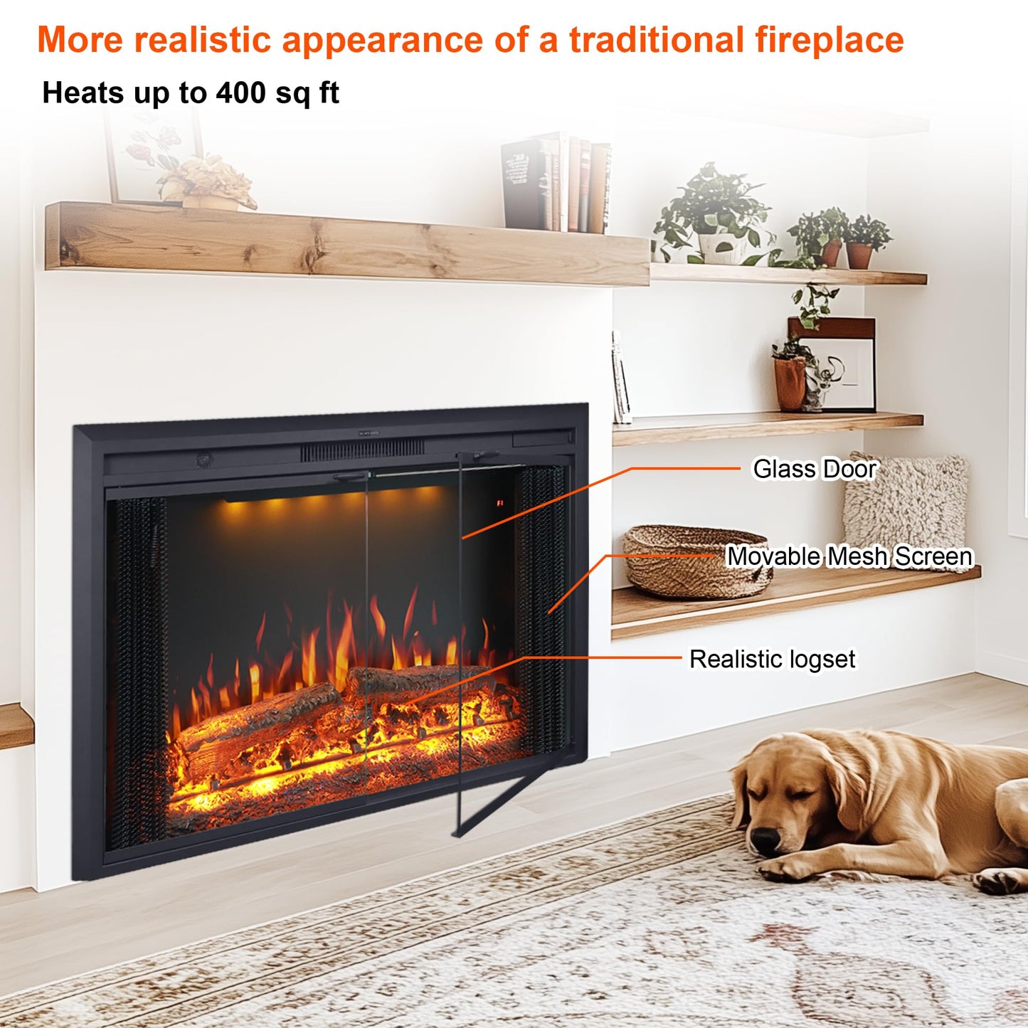 Valuxhome 40” W Electric Fireplace Insert with Log Speaker for Crackling Sound, 750W(Low)/1500W(high) for Heating, Independent Function for Heating and Changing Colors, Overheating Protection