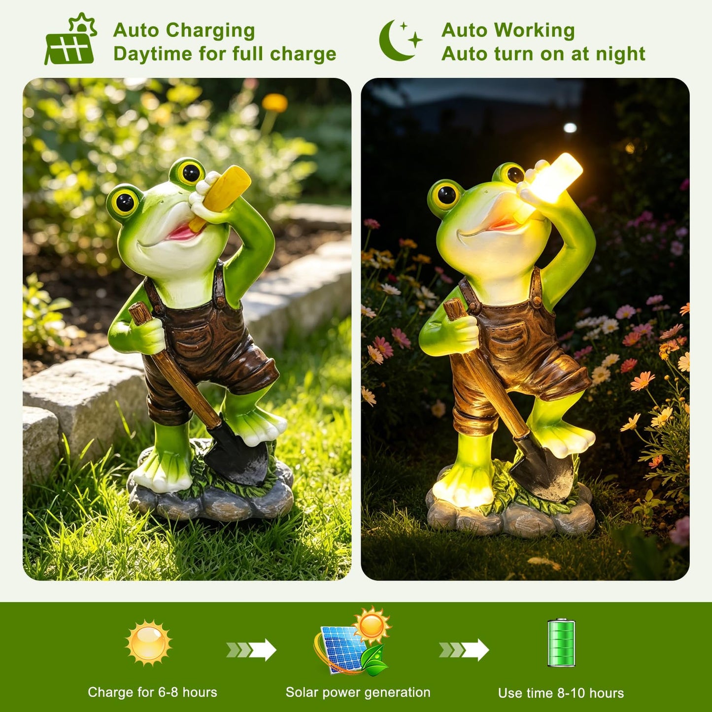 Solar Frog with Umbrella Statue - LED Solar Powered Garden Decor, Auto On/Off Waterproof Resin Outdoor Sculpture for Patio, Yard, Pond, Unique Gardening Gifts for Women & Mom