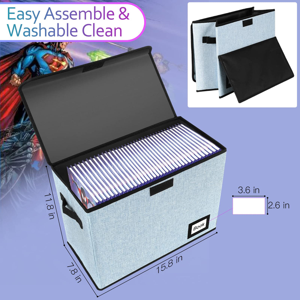 Comic Book Storage Box, 15.8" X 7.8" X 11.8", Heavy Duty Collapsible Holds 160-180 Comic Book Bin Container Holder Shelf (Cartoon Bombs)