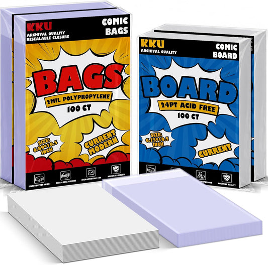 KKU 200 Pack Current Comic Book Bags and Boards, Clear Resealable Sleeves