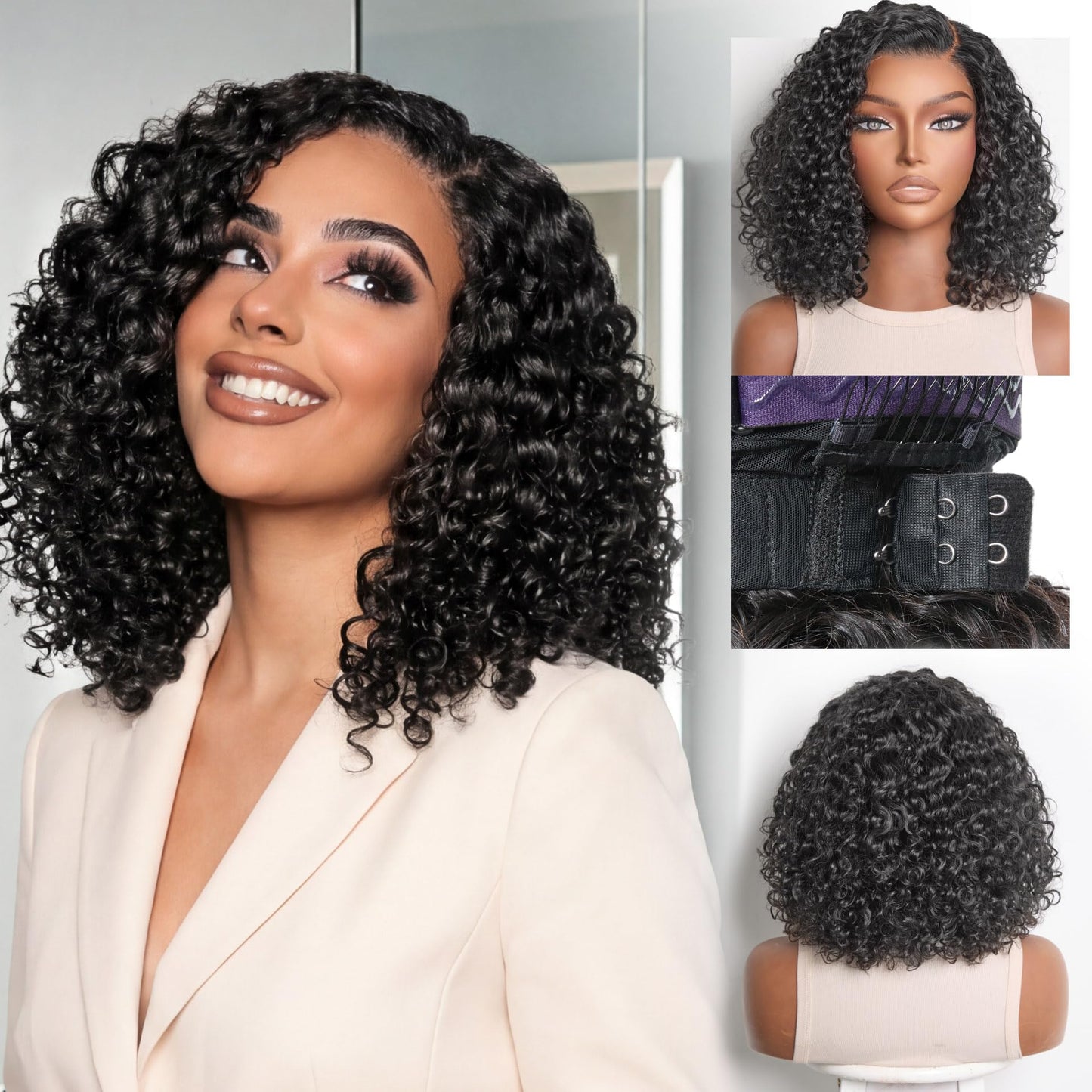 LUVME HAIR 12" Curly Bob Glueless with Blonde Highlights Wigs Human Hair | Without Spray Wigs Pre Plucked Pre Cut Undetectable HD Lace No-Glue Need Protective Wig Short Ready to Go Wig 180 Density