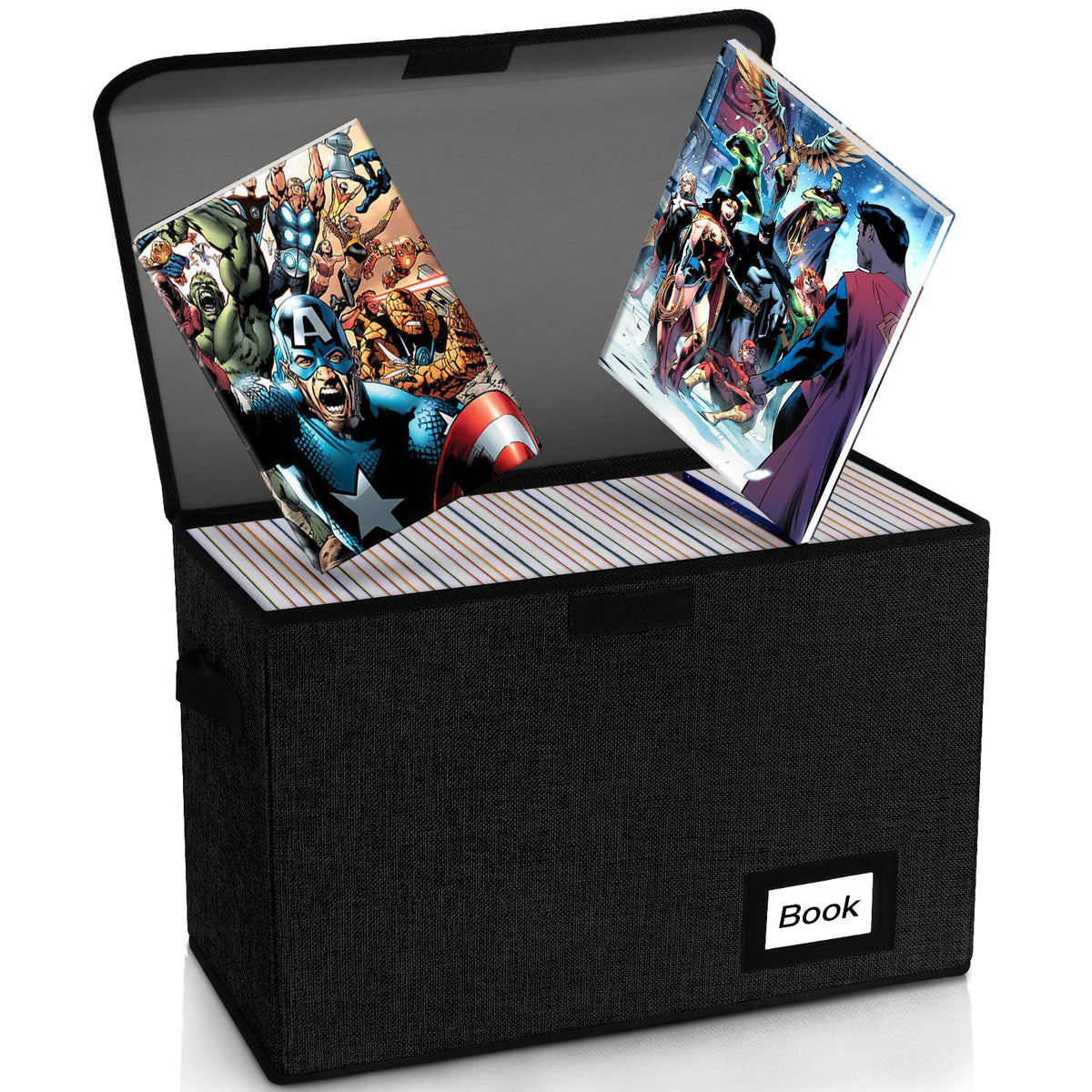 Comic Book Storage Box, 15.8" X 7.8" X 11.8", Heavy Duty Collapsible Holds 160-180 Comic Book Bin Container Holder Shelf (Cartoon Bombs)