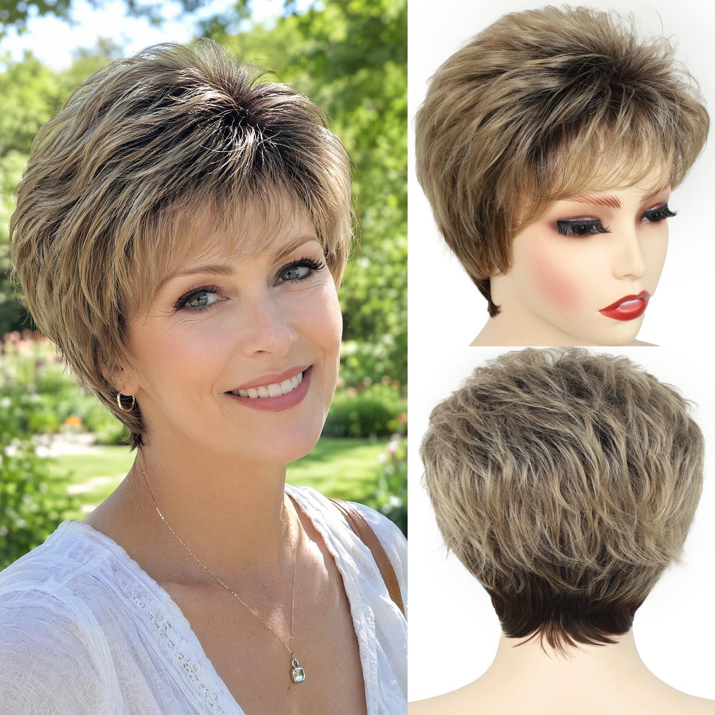 Women's Short Curly Silve Gray Wig Old Lady Hair | Fluffy Short Natual Wave Grey Hair Wigs for White Women Grandma Synthetic Daily Halloween Cosplay Party Wig Easy Care