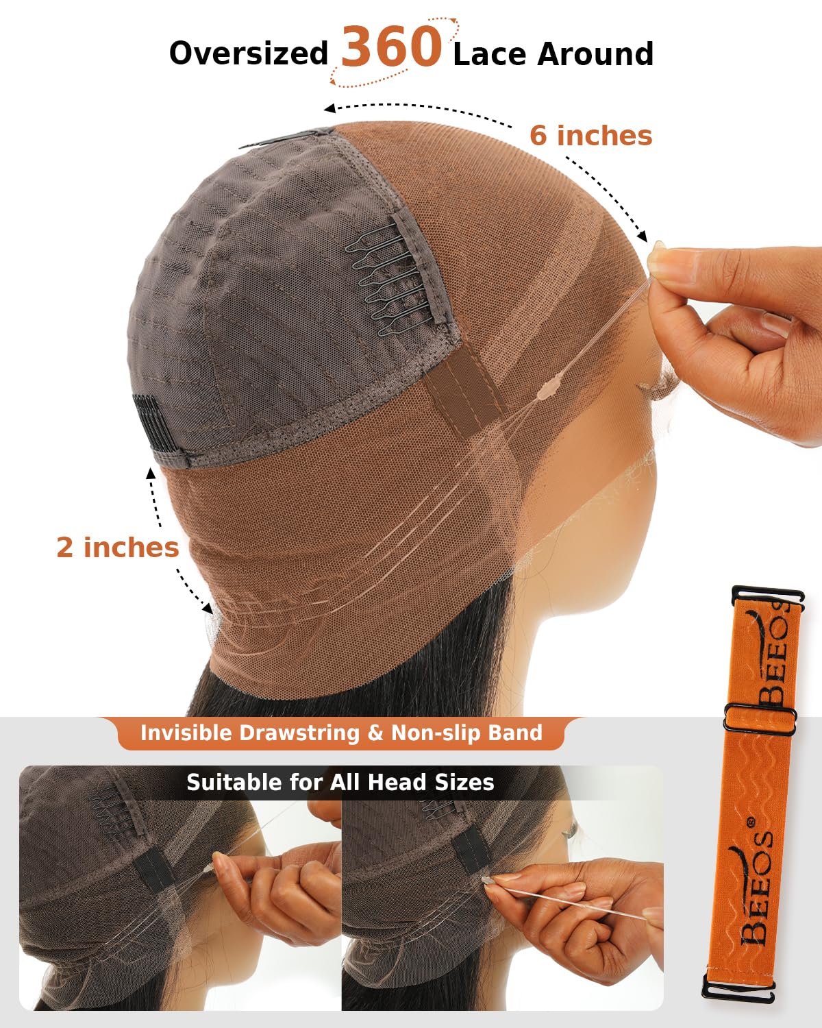 BEEOS 360 Drawstring SKINLIKE Real HD Lace Frontal Wig Straight 30 Inch | 250% Density Remy Human Hair Wig for Women,Pre-Plucked Natural Hairline,Bleached Knots,Perfect for High Ponytail and Updo Bun