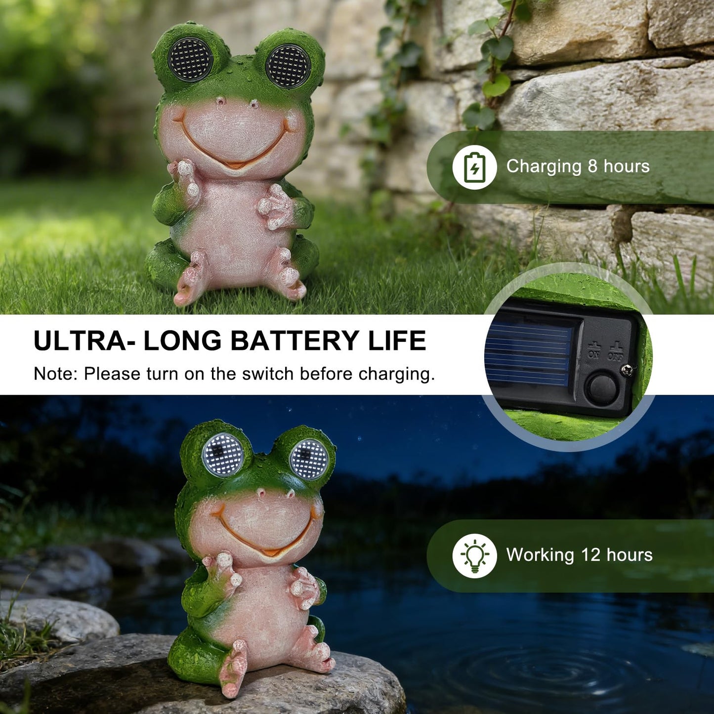 Solar Frog with Umbrella Statue - LED Solar Powered Garden Decor, Auto On/Off Waterproof Resin Outdoor Sculpture for Patio, Yard, Pond, Unique Gardening Gifts for Women & Mom