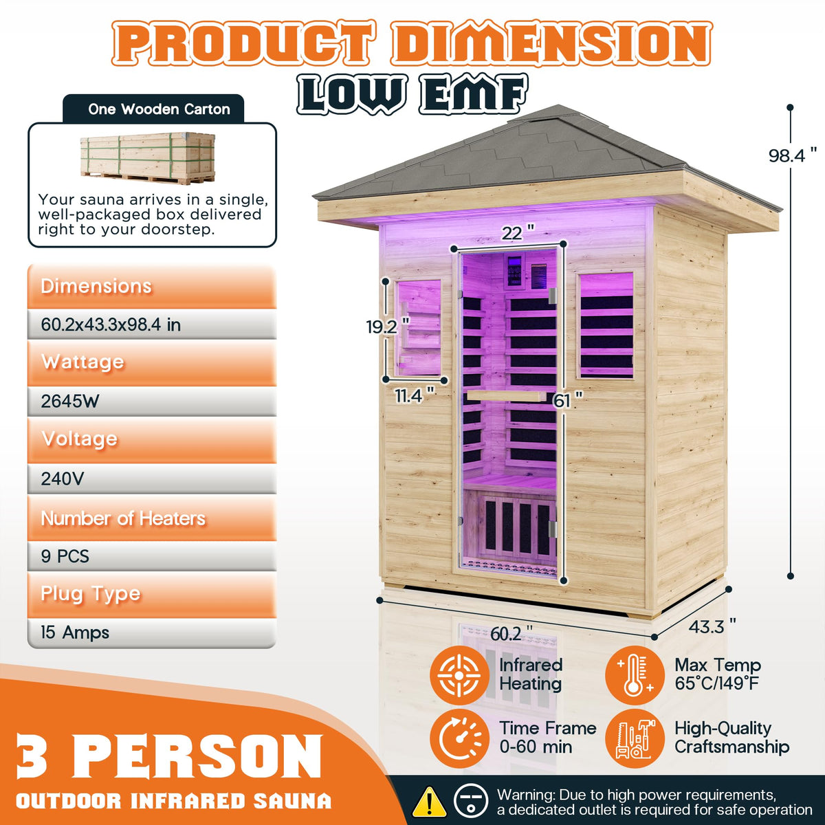 Albott 4 Person Infrared Sauna with 7-Color Light Therapy, Low EMF 2145W