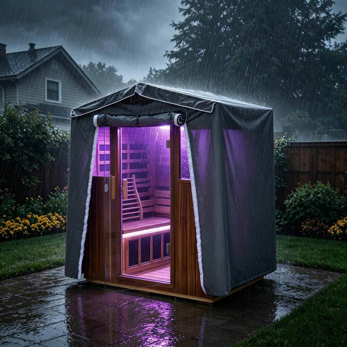 LTCCDSS Ultra-Low EMF Outdoor Infrared Sauna 2 Person, Composite Wood Far Infrared Sauna for Home, EMF 0.1-1mG, Bluetooth & Chromotherapy