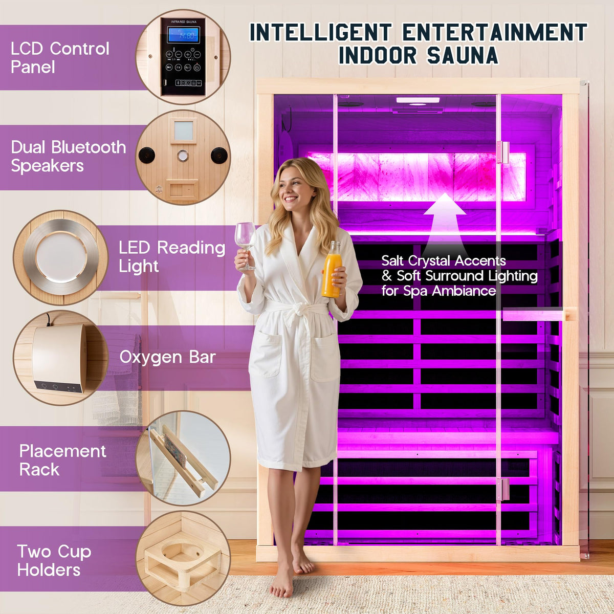 Albott 4 Person Infrared Sauna with 7-Color Light Therapy, Low EMF 2145W