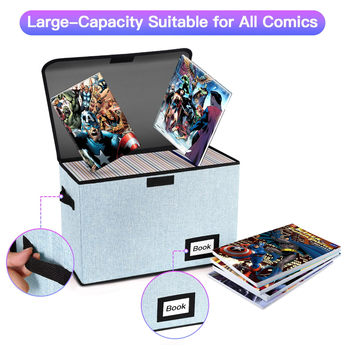 Comic Book Storage Box, 15.8" X 7.8" X 11.8", Heavy Duty Collapsible Holds 160-180 Comic Book Bin Container Holder Shelf (Cartoon Bombs)