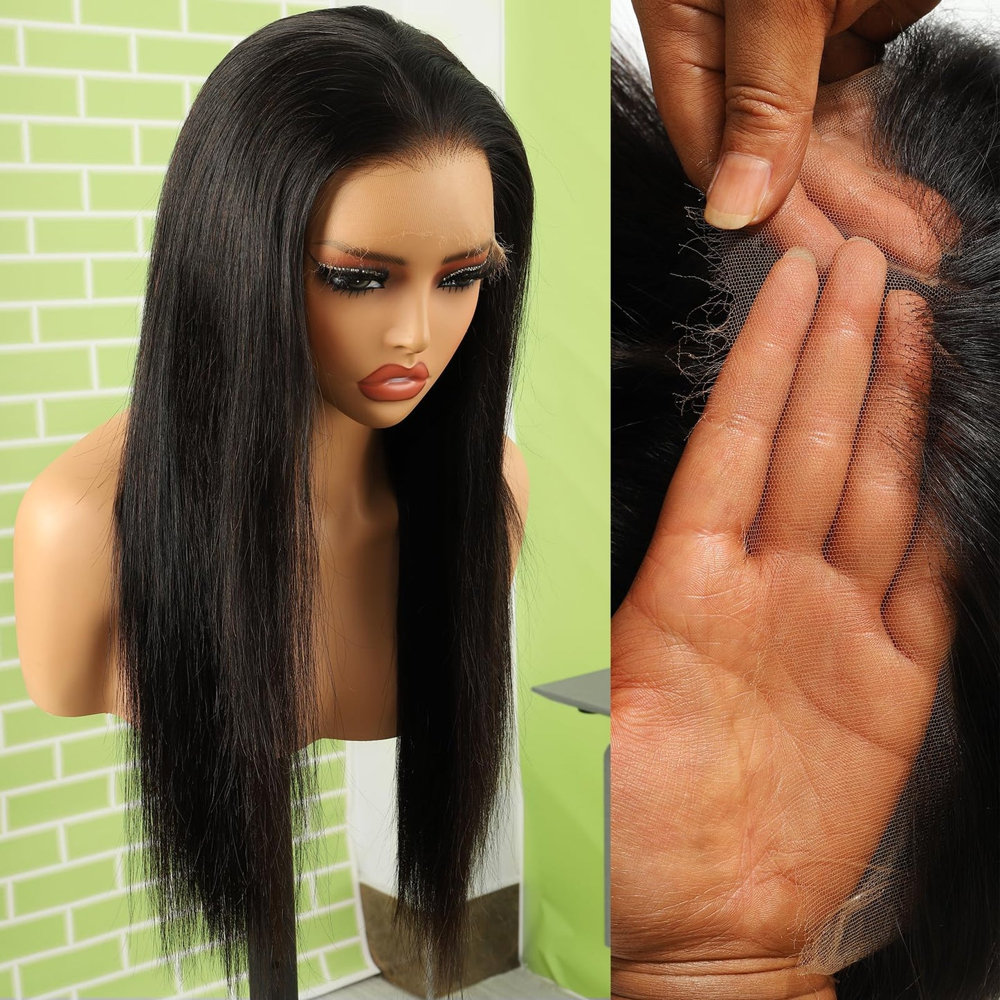 BEEOS 360 Drawstring SKINLIKE Real HD Lace Frontal Wig Straight 30 Inch | 250% Density Remy Human Hair Wig for Women,Pre-Plucked Natural Hairline,Bleached Knots,Perfect for High Ponytail and Updo Bun