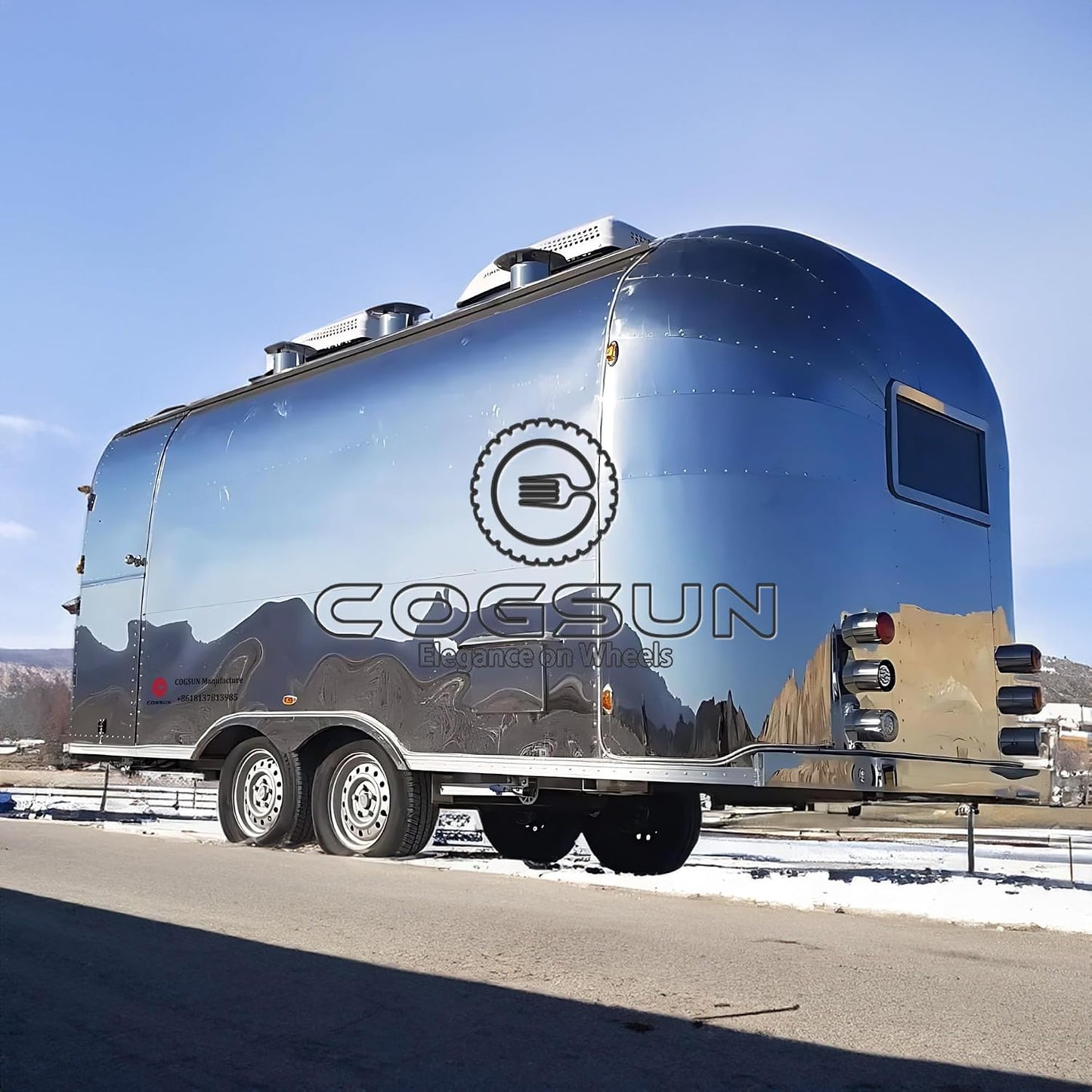 13FT Food Trailer Truck Concession Trailer Mirror Trucks Trailer for Business Deposit Advance Payment Food Vending Cart Camp Trailer Empty Air Food Trailers for Sale