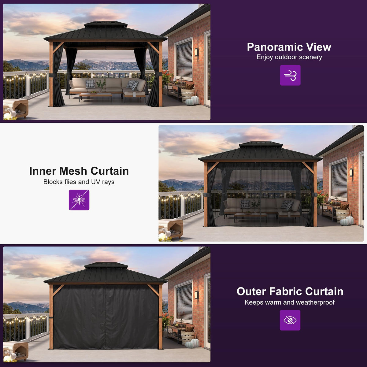 PURPLE LEAF Sunroom 12' x 14' Solarium Double Roof Gazebo, Sliding Doors