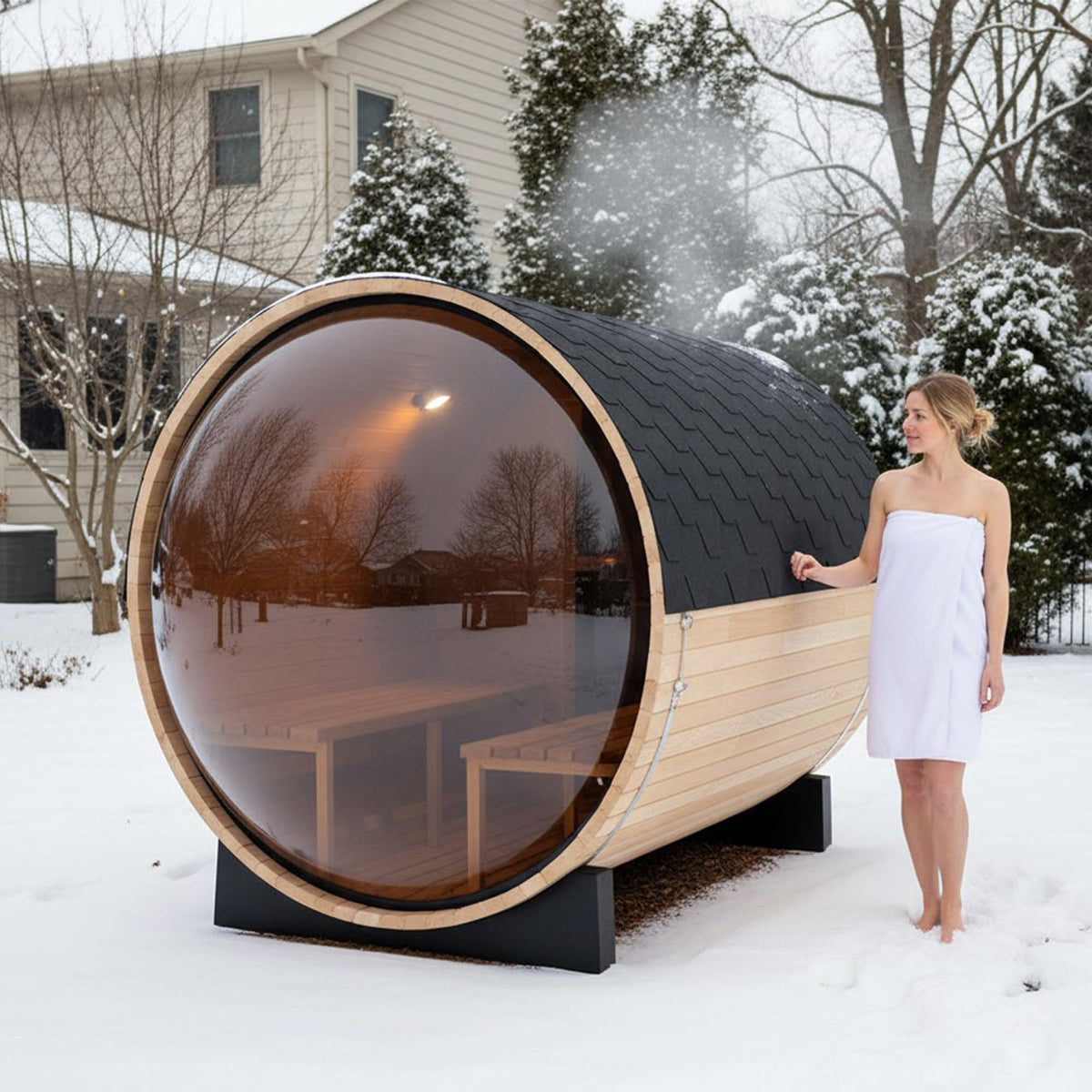 Panoramic Outdoor Sauna,Canadian Cedar 4-6 Person Steam Saunas