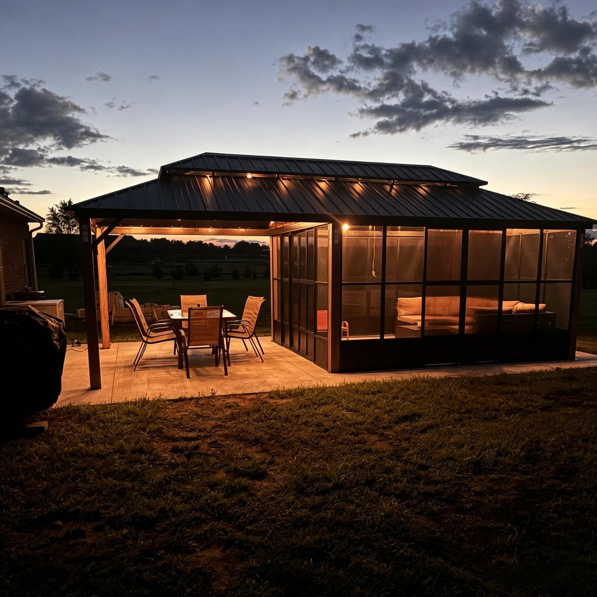 PURPLE LEAF Sunroom 12' x 14' Solarium Double Roof Gazebo, Sliding Doors
