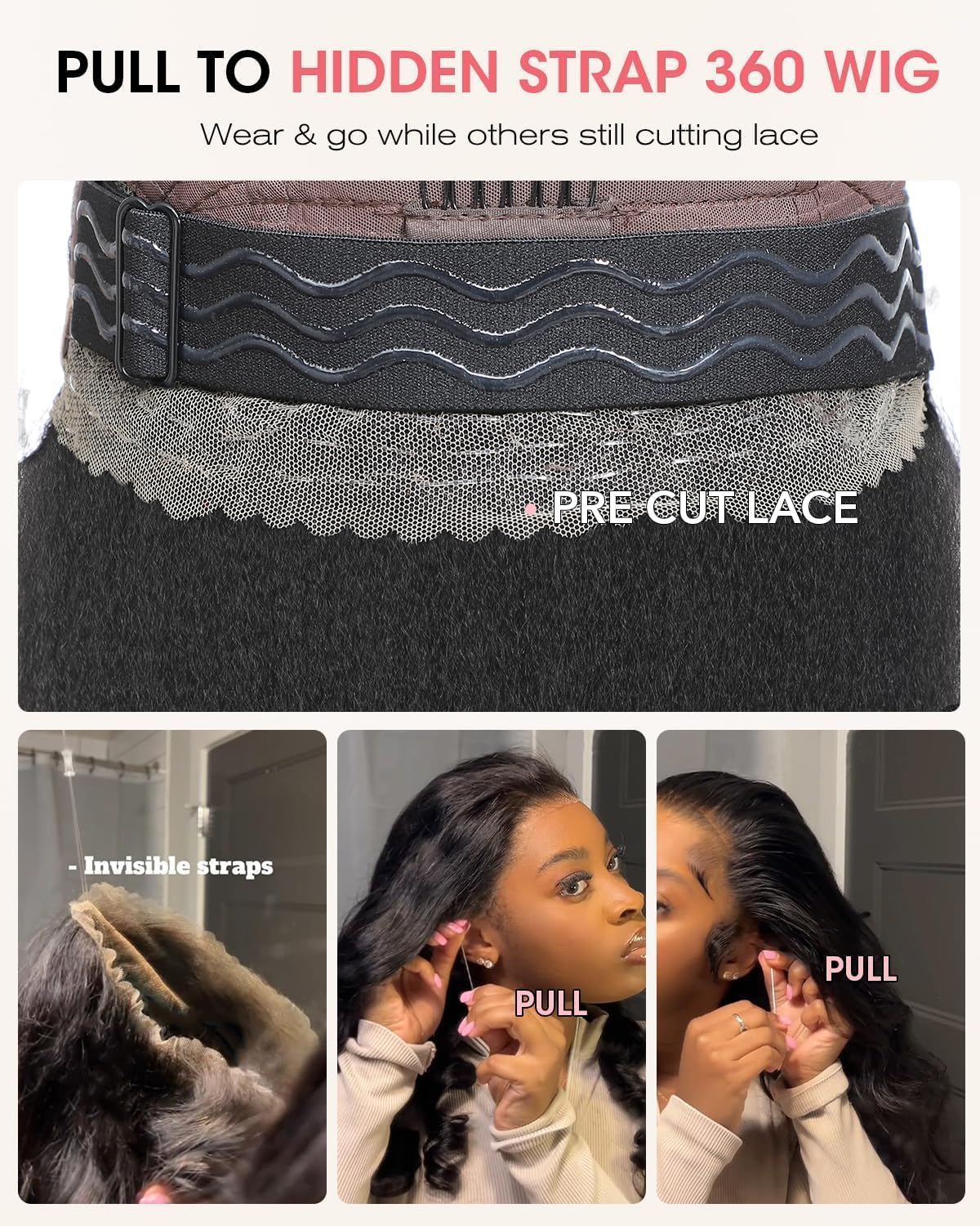 Pull Go 13x6 Drawstring Highlight Lace Front Wigs Human Hair Ombre Honey Blonde 210 Density Skinlike HD Full Lace Frontal Glueless Wigs Human Hair Pre Plucked Pre Cut Straight Balayage Wig 18 Inch