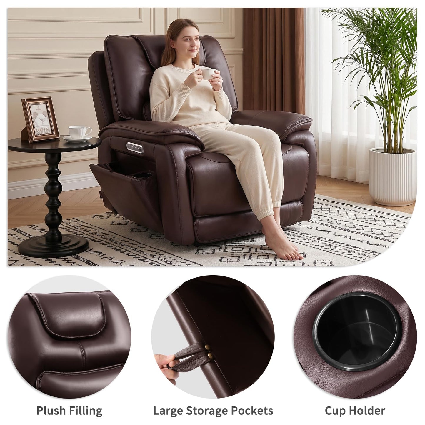 EONIX Triple Motor Lay Flat Zero Gravity Power Recliner, Cream White | Adjustable Headrest, Infinite Position, Lay Flat, USB Ports, 3.9" Footrest, Cup Holder, Living Room