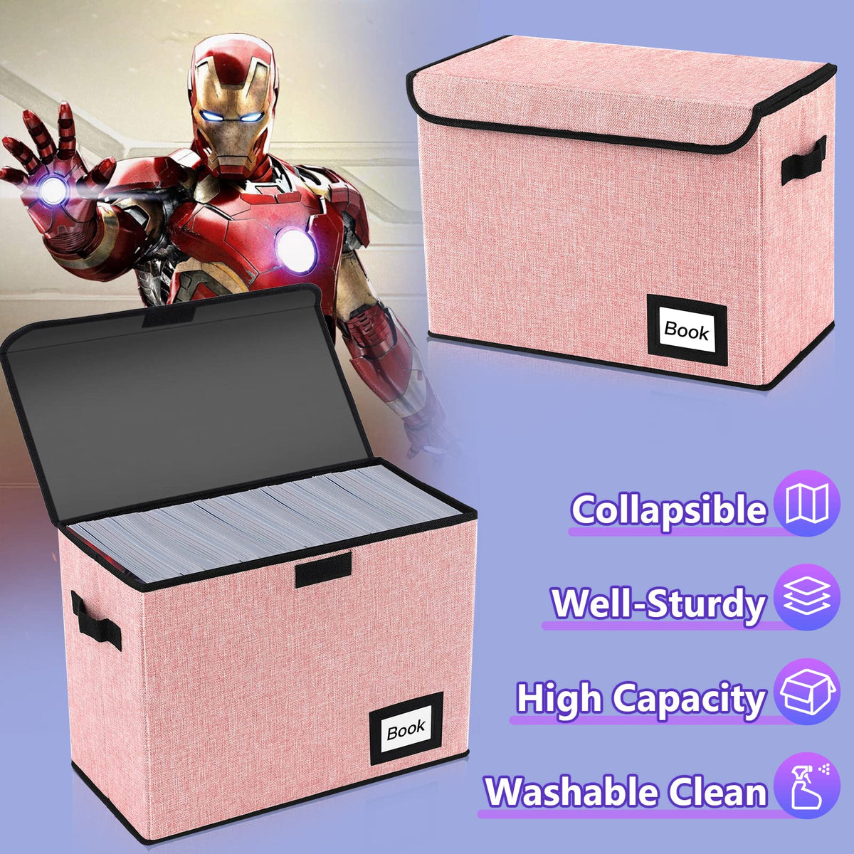 Comic Book Storage Box, 15.8" X 7.8" X 11.8", Heavy Duty Collapsible Holds 160-180 Comic Book Bin Container Holder Shelf (Cartoon Bombs)