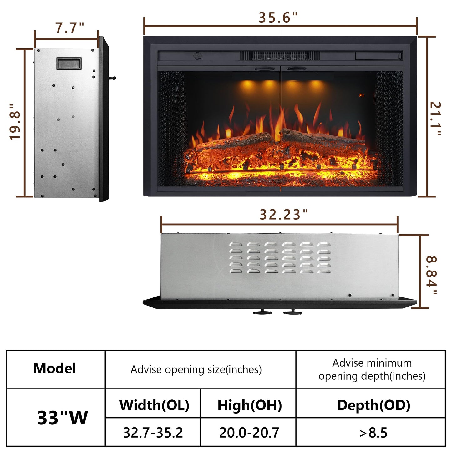 Valuxhome 40” W Electric Fireplace Insert with Log Speaker for Crackling Sound, 750W(Low)/1500W(high) for Heating, Independent Function for Heating and Changing Colors, Overheating Protection