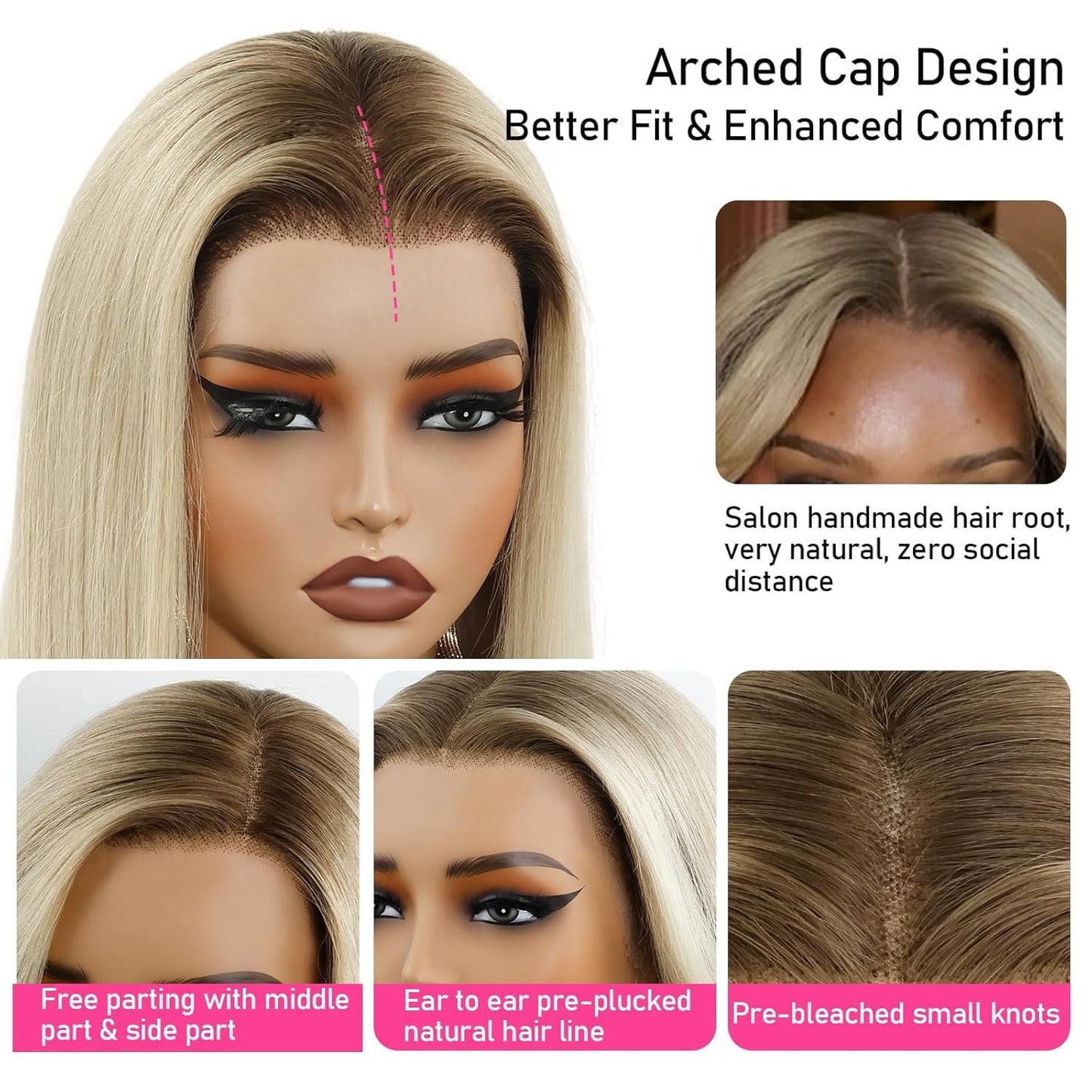 Ash Blonde Wig Human Hair 13x4 Glueless Lace Front Bob Wig 12" | 220% Density Double Drawn 15A Remy Brazilian Human Hair Wig Soft & Full Wear Go HD Pre cut Lace Pre plucked Natural Hairline