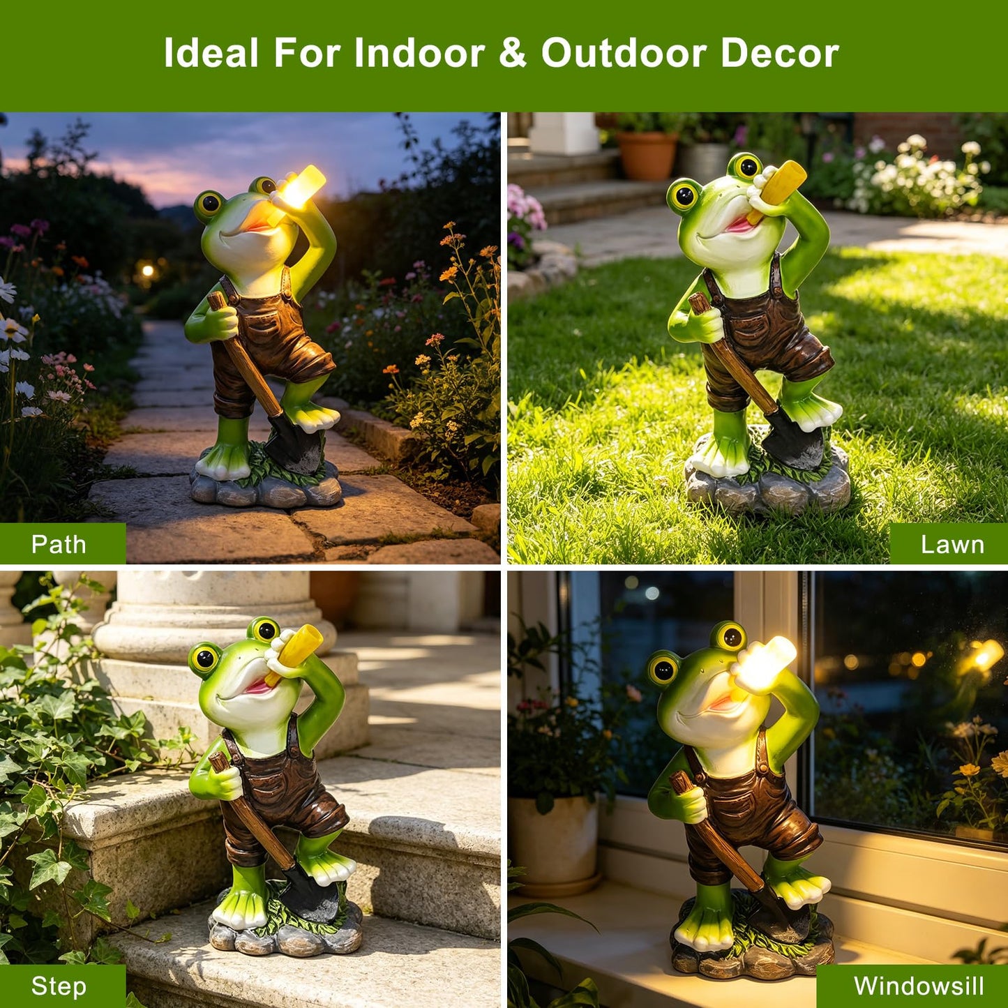 Solar Frog with Umbrella Statue - LED Solar Powered Garden Decor, Auto On/Off Waterproof Resin Outdoor Sculpture for Patio, Yard, Pond, Unique Gardening Gifts for Women & Mom
