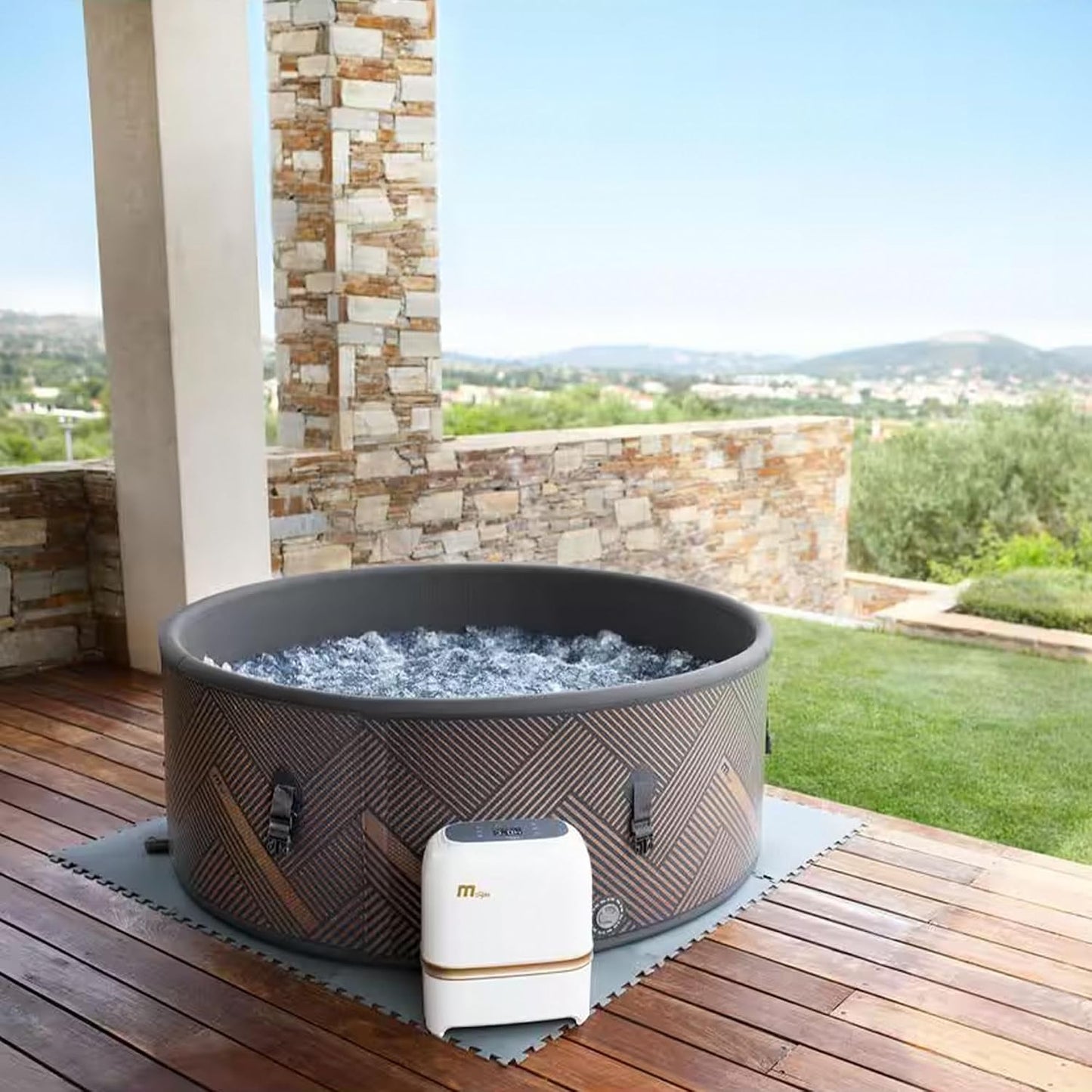 MSpa 6-Person Inflatable Hot Tub, Round Bubble Massage Spa, Champagne Gold | 138 Air Jets, Heats to 104F, 2200W PTC Heater, Drop-Stitch Walls, WiFi App Control, Auto-Filtration, All-in-One Control Box