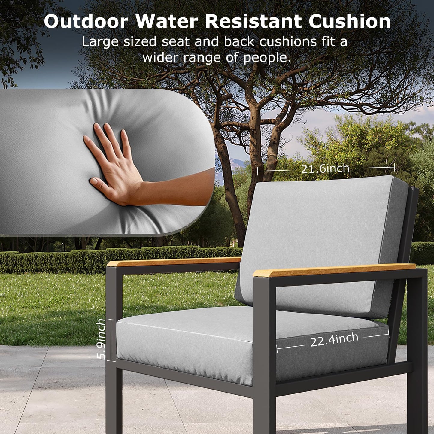 5-Piece Patio Furniture Set with 28” Propane Fire Pit Table, Heavy-Duty Metal Outdoor Conversation Set with Deep Cushions & Wood-Like Armrests for Patio, Porch, Backyard, Garden – Grey