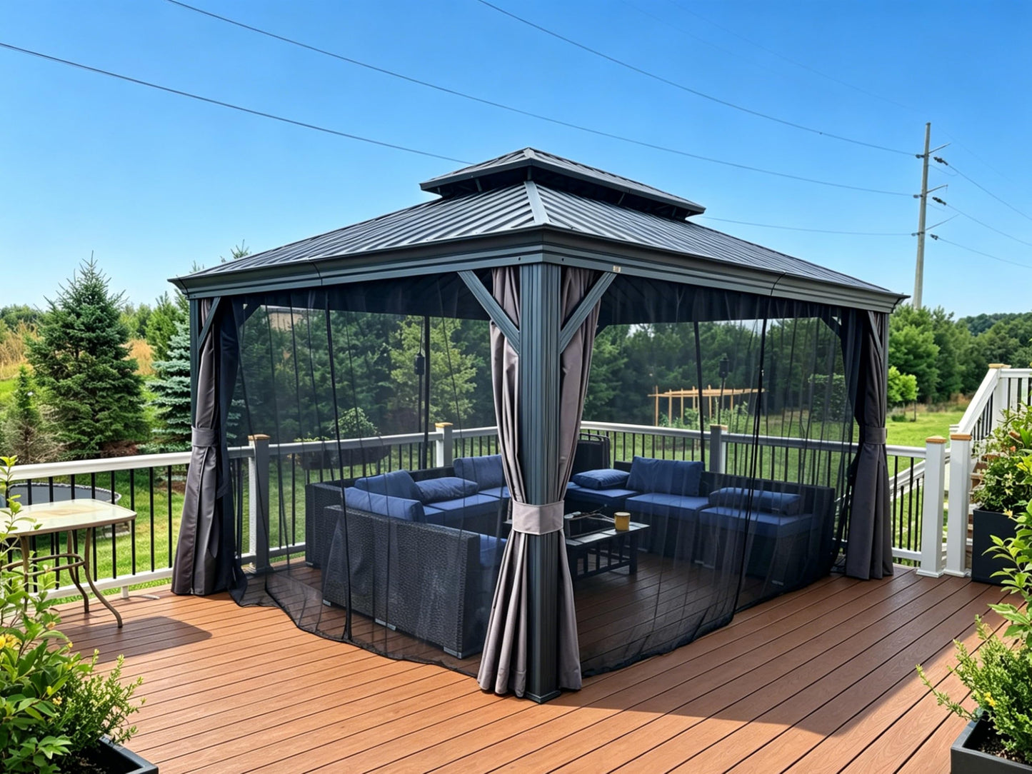 PURPLE LEAF Large Gazebo 12' X 24' with Galvanized Steel, Gray | 4.7" Thick Post, Built in Drainage, Windproof Cool Breeze, Snowproof & Rustproof, 260 GSM Textilene Netting, Fit Any Yard