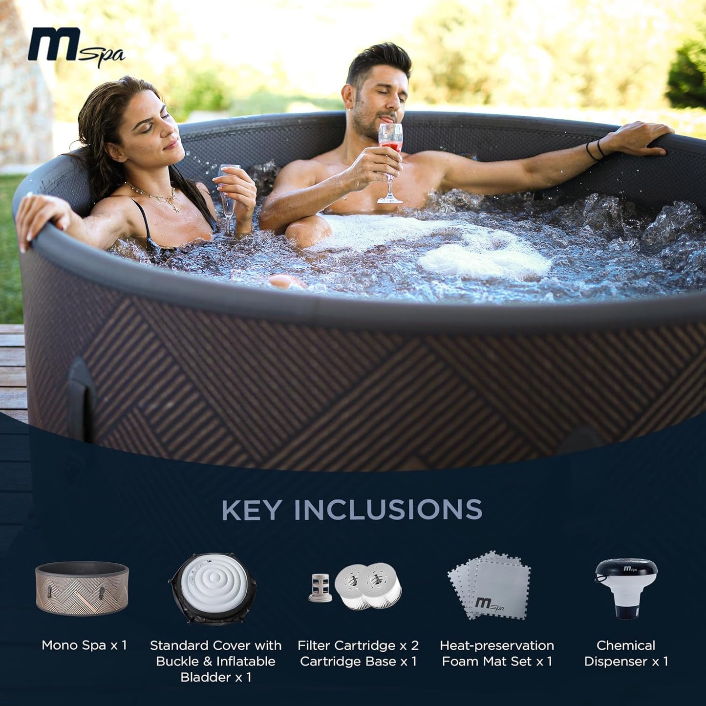 MSpa 6-Person Inflatable Hot Tub, Round Bubble Massage Spa, Champagne Gold | 138 Air Jets, Heats to 104F, 2200W PTC Heater, Drop-Stitch Walls, WiFi App Control, Auto-Filtration, All-in-One Control Box