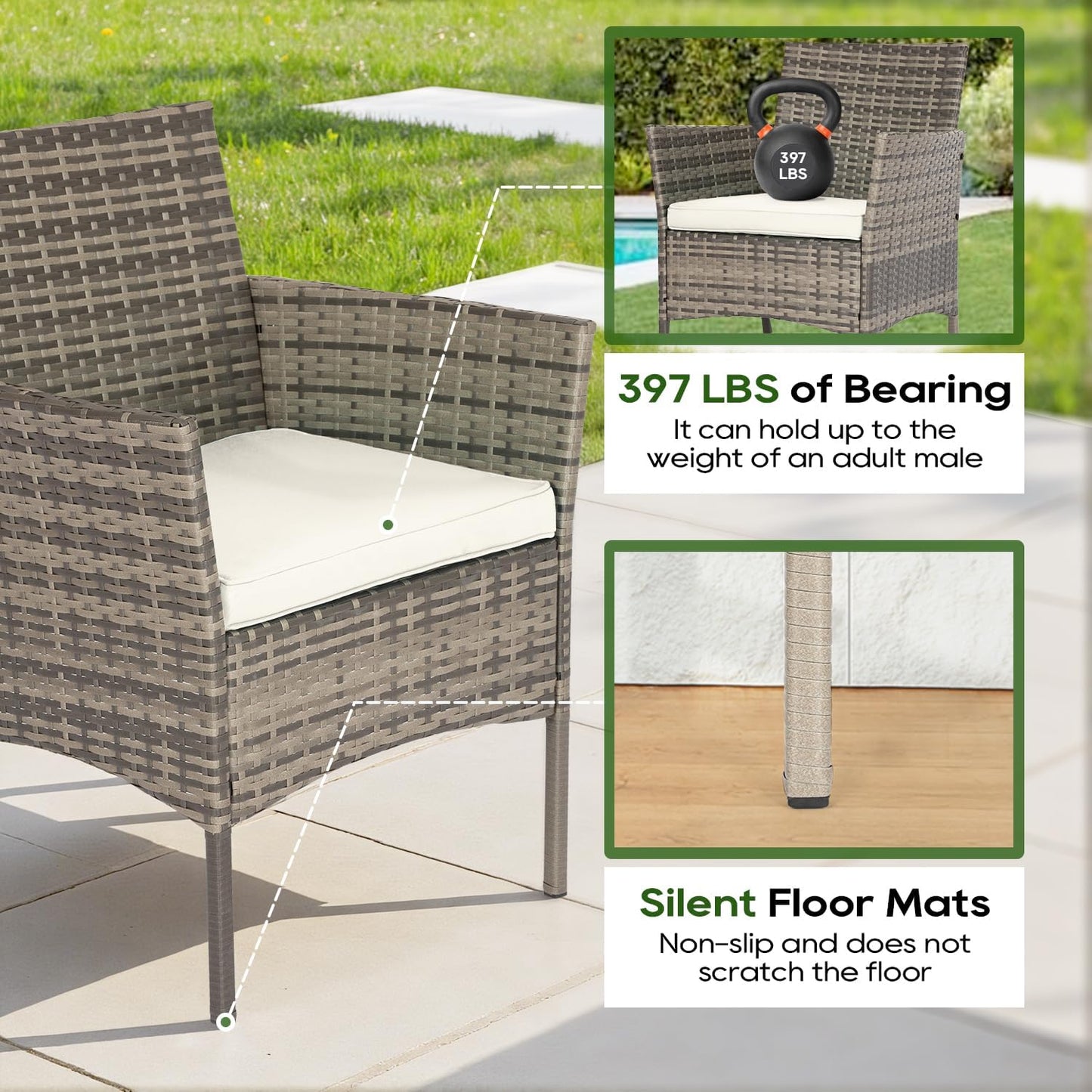 FDW 4-Piece Patio Furniture Set | Black | Outdoor Wicker Furniture | with Coffee Table | Modern Rattan Chairs Conversation Set | Outdoor Seating | Weather-Resistant | for Porch, Garden, Lawn