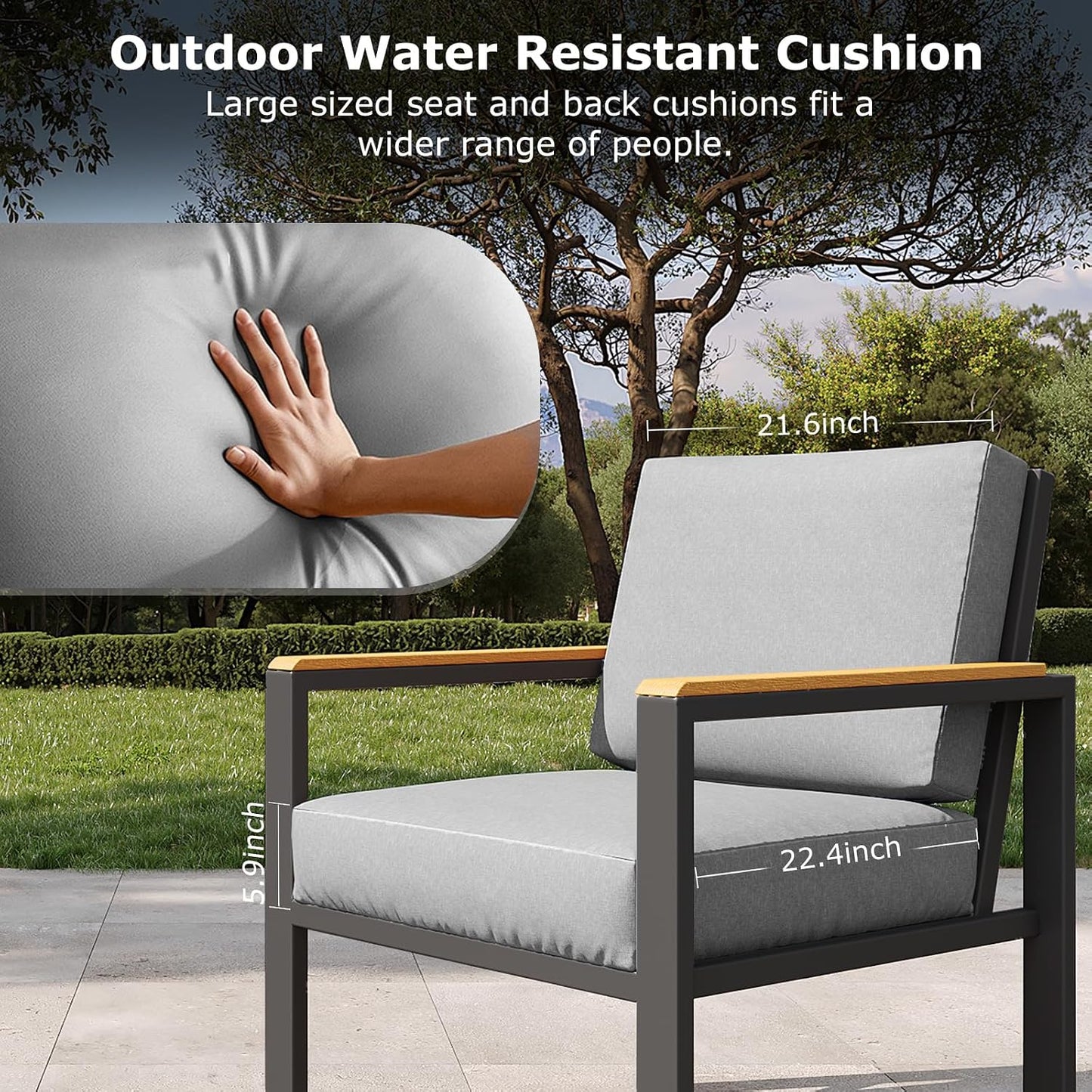 5-Piece Patio Furniture Set with 28” Propane Fire Pit Table, Heavy-Duty Metal Outdoor Conversation Set with Deep Cushions & Wood-Like Armrests for Patio, Porch, Backyard, Garden – Grey