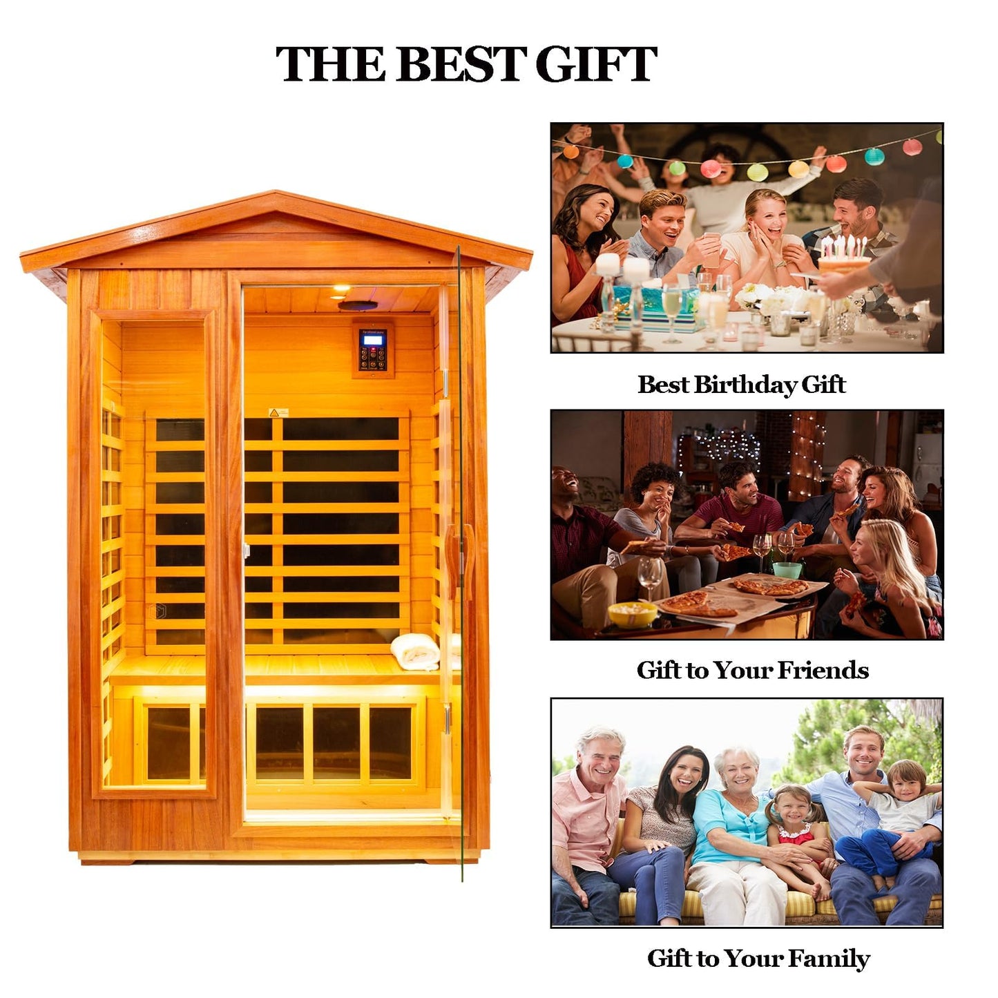 3 Person Infrared Sauna Ceramic Infrared Sauna w/Red Light Therapy | Far & Near Infrared Sauna Indoor, Low EMF Infrared Saunas for Home, Hemlock Deluxe Glass Home Sauna with Granite Backdrop