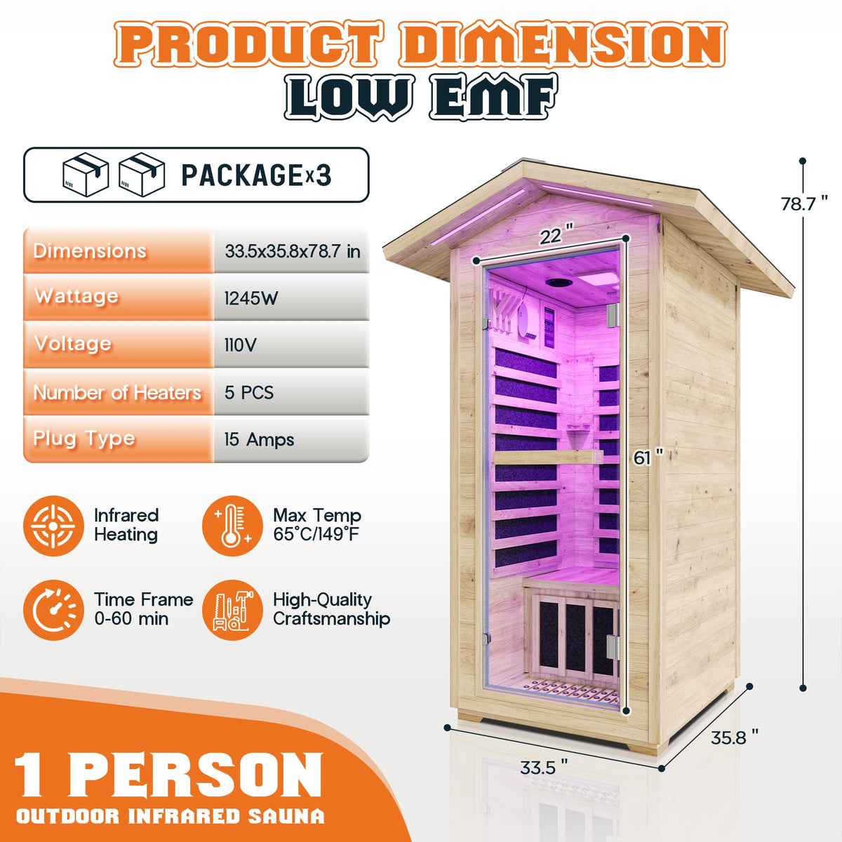Albott 4 Person Infrared Sauna with 7-Color Light Therapy, Low EMF 2145W