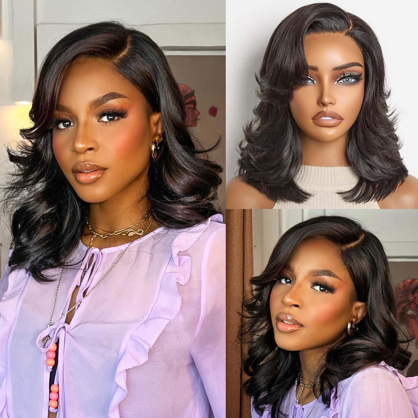 LUVME HAIR 12" Curly Bob Glueless with Blonde Highlights Wigs Human Hair | Without Spray Wigs Pre Plucked Pre Cut Undetectable HD Lace No-Glue Need Protective Wig Short Ready to Go Wig 180 Density
