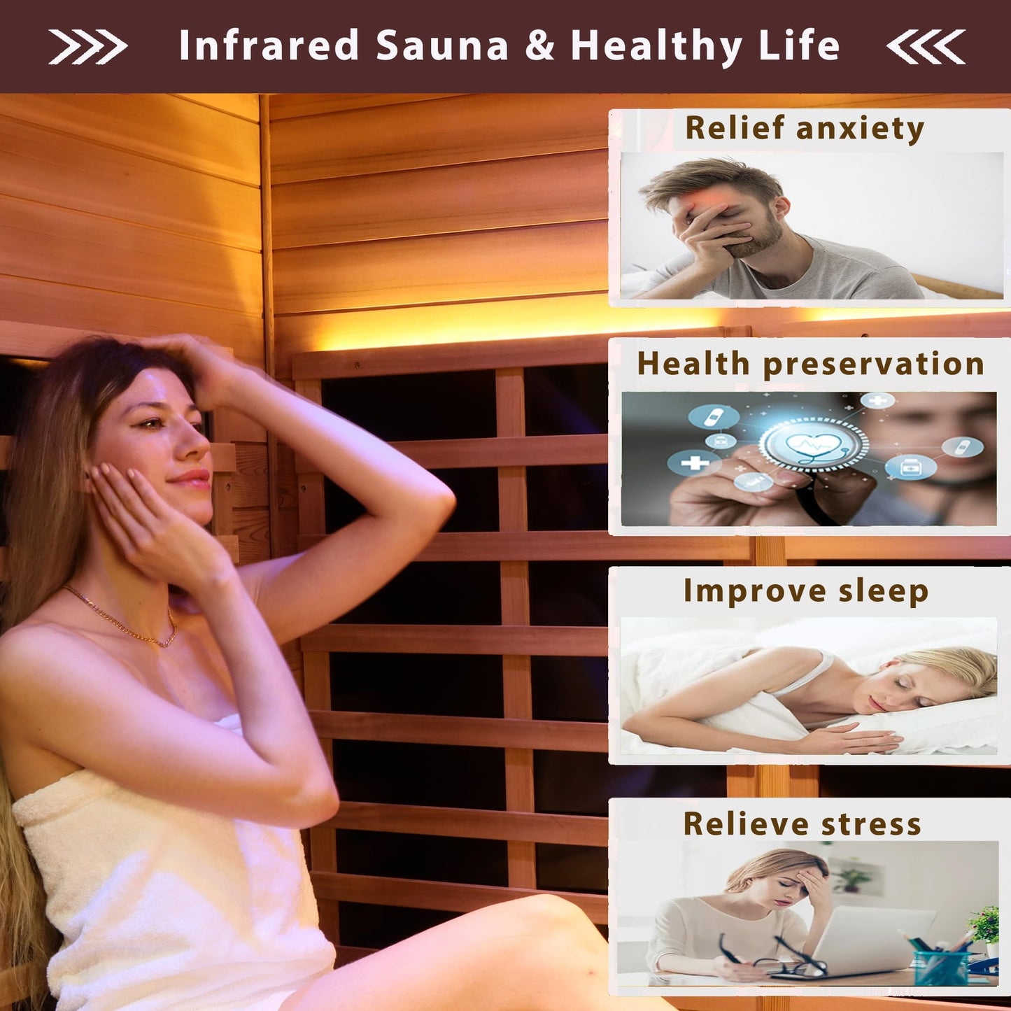 3 Person Infrared Sauna Ceramic Infrared Sauna w/Red Light Therapy | Far & Near Infrared Sauna Indoor, Low EMF Infrared Saunas for Home, Hemlock Deluxe Glass Home Sauna with Granite Backdrop