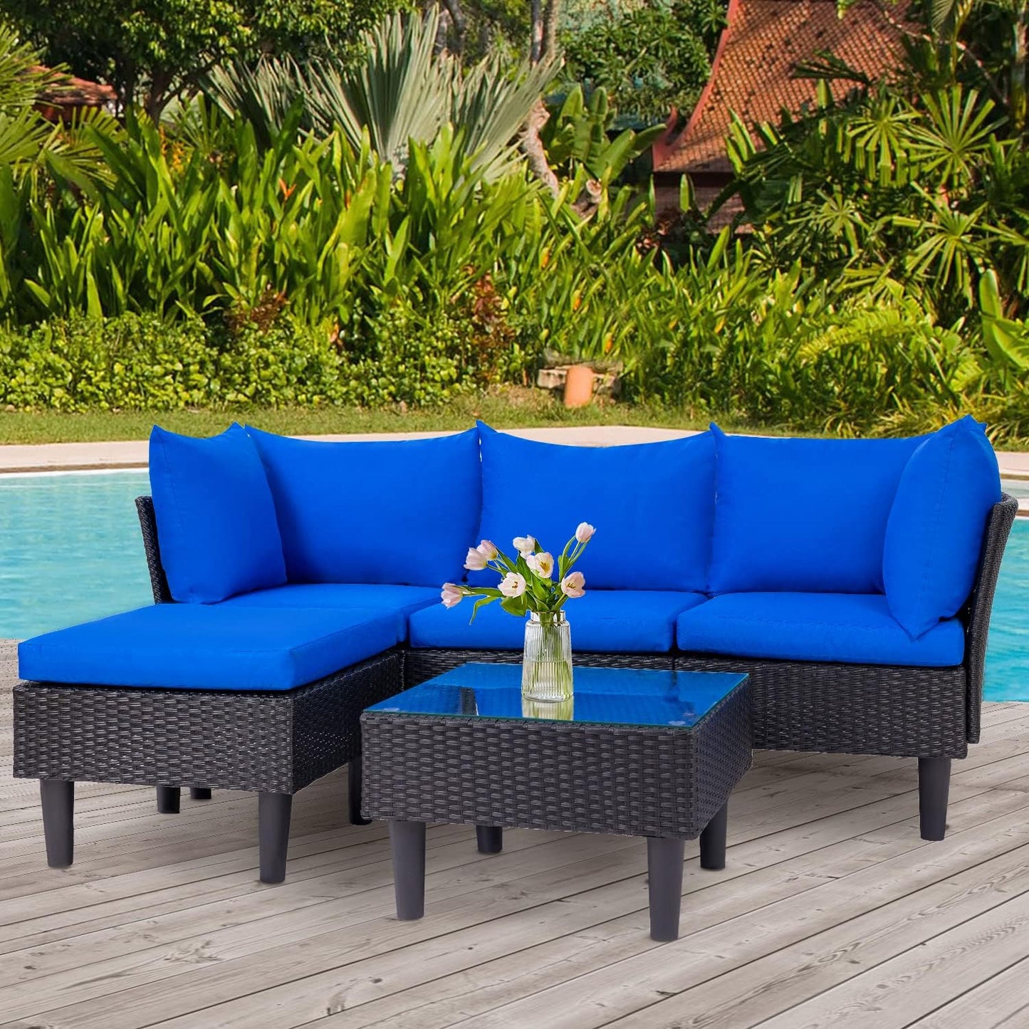 FDW 4-Piece Patio Furniture Set | Black | Outdoor Wicker Furniture | with Coffee Table | Modern Rattan Chairs Conversation Set | Outdoor Seating | Weather-Resistant | for Porch, Garden, Lawn