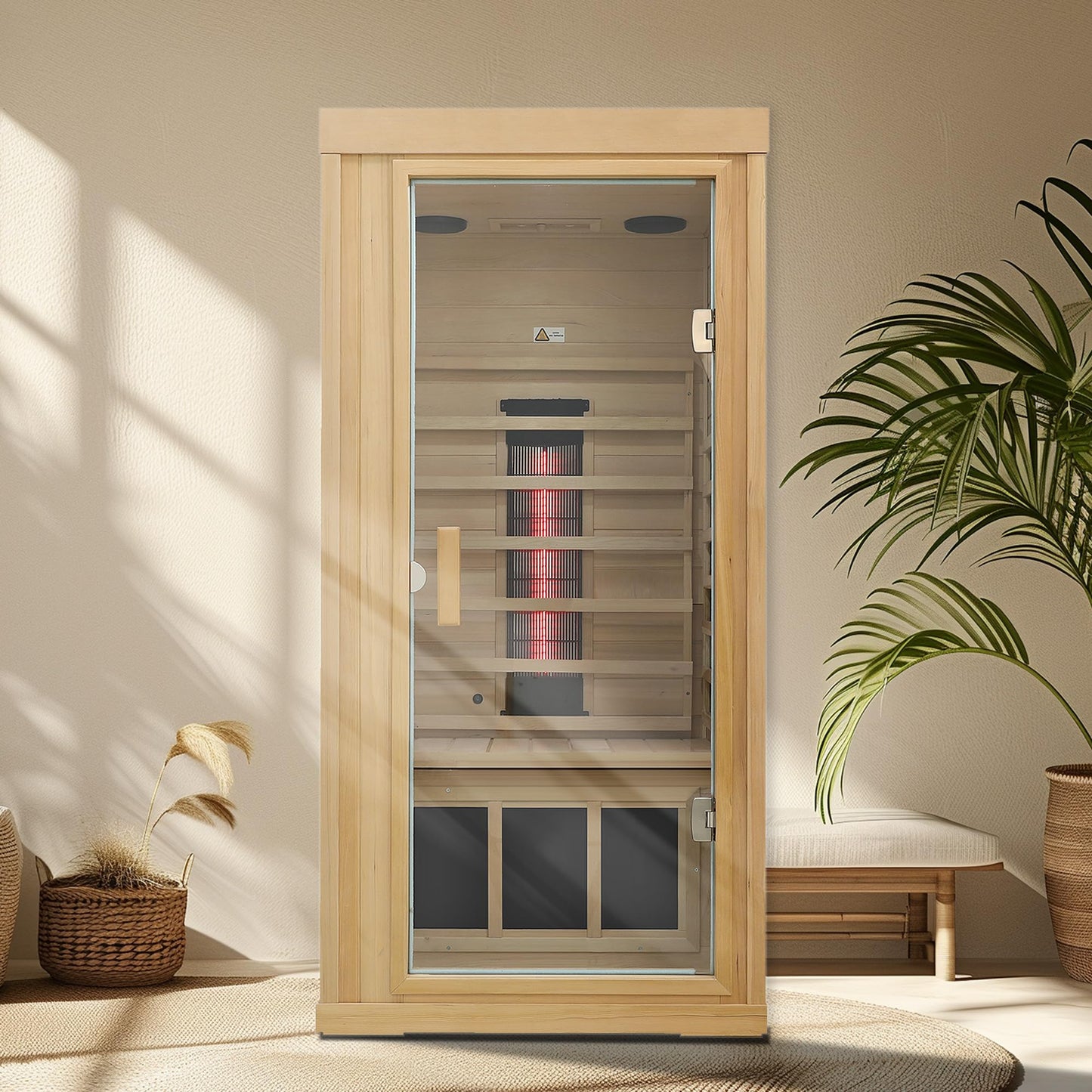 3 Person Infrared Sauna Ceramic Infrared Sauna w/Red Light Therapy | Far & Near Infrared Sauna Indoor, Low EMF Infrared Saunas for Home, Hemlock Deluxe Glass Home Sauna with Granite Backdrop