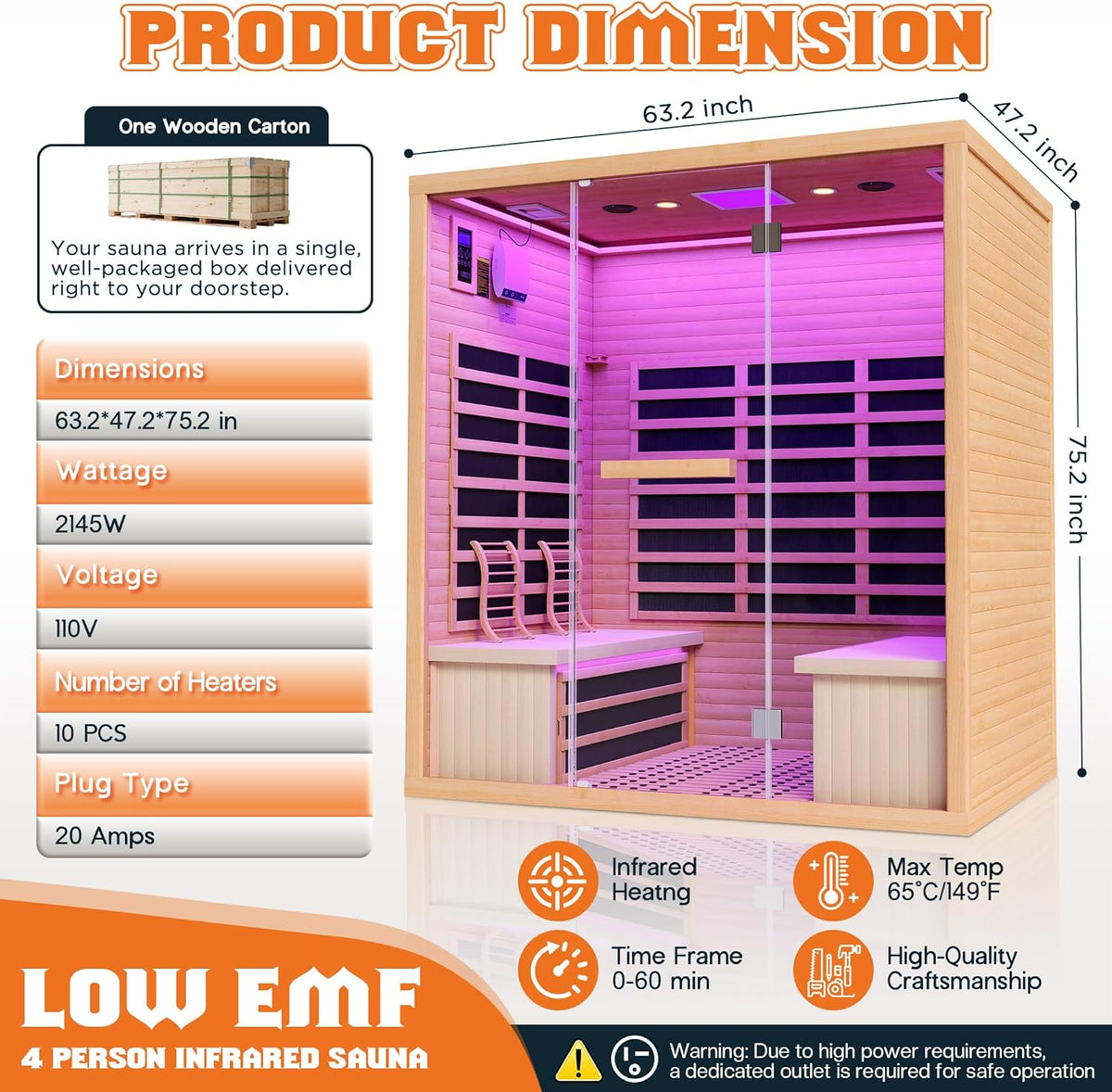 Albott 4 Person Infrared Sauna with 7-Color Light Therapy, Low EMF 2145W