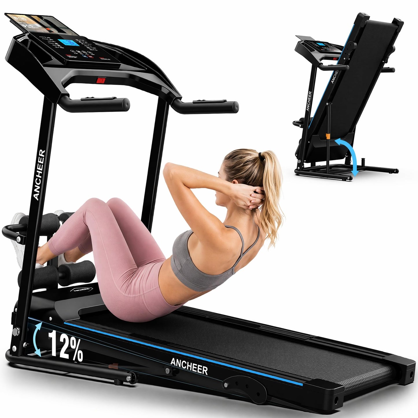 Smart Treadmill with Sit Up, Foldable Treadmills for Home with Incline | 2026 Upgraded 3.5HP Portable Treadmill 350lbs Capacity, Multifunction Home Gym Equipment, Body Fat & Heart Rate Monitor
