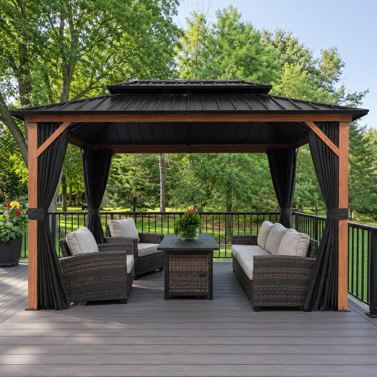 PURPLE LEAF Sunroom 12' x 14' Solarium Double Roof Gazebo, Sliding Doors