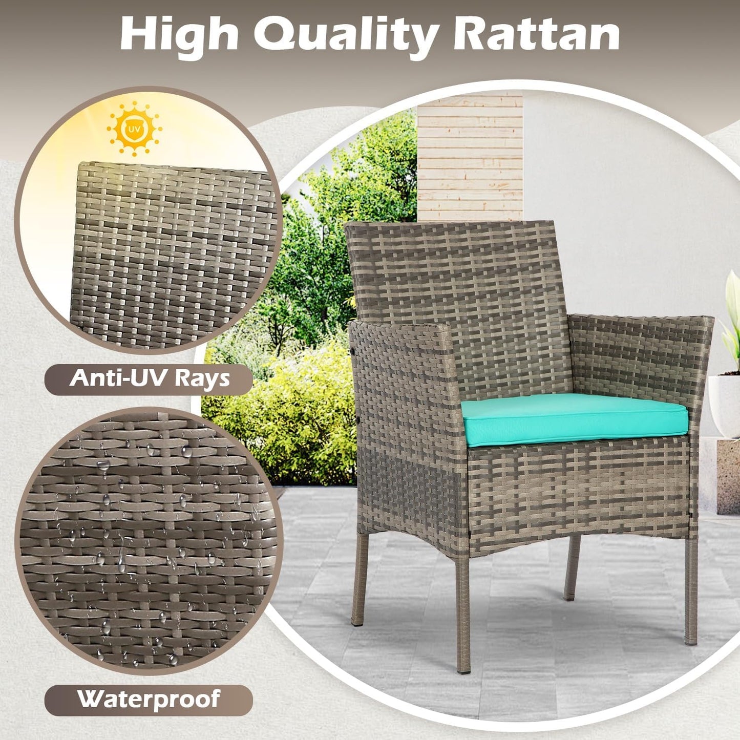 FDW 4-Piece Patio Furniture Set | Black | Outdoor Wicker Furniture | with Coffee Table | Modern Rattan Chairs Conversation Set | Outdoor Seating | Weather-Resistant | for Porch, Garden, Lawn